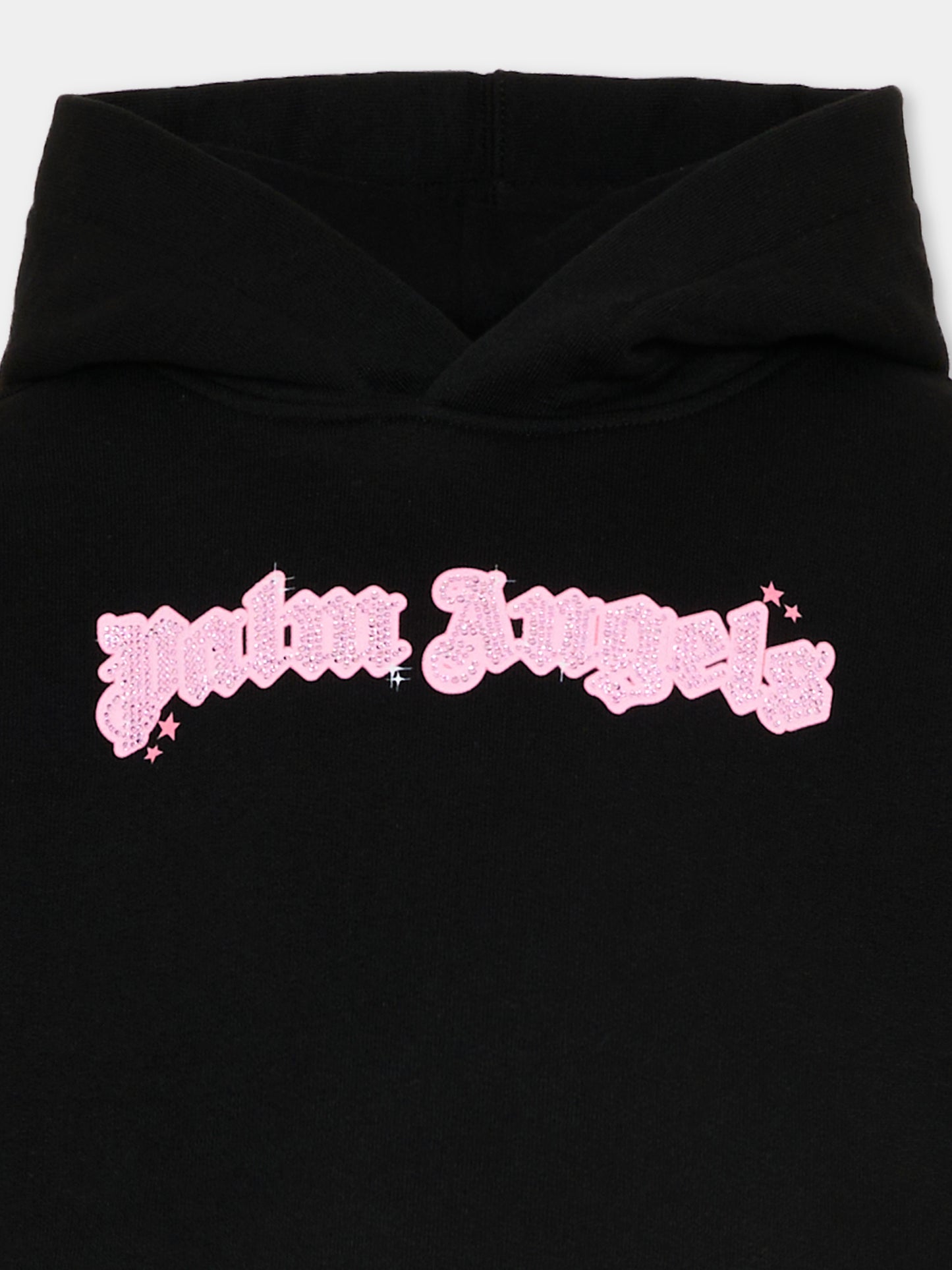 Felpa nera per bambina con logo strass,Palm Angels,PGBB006S26FLE001 110