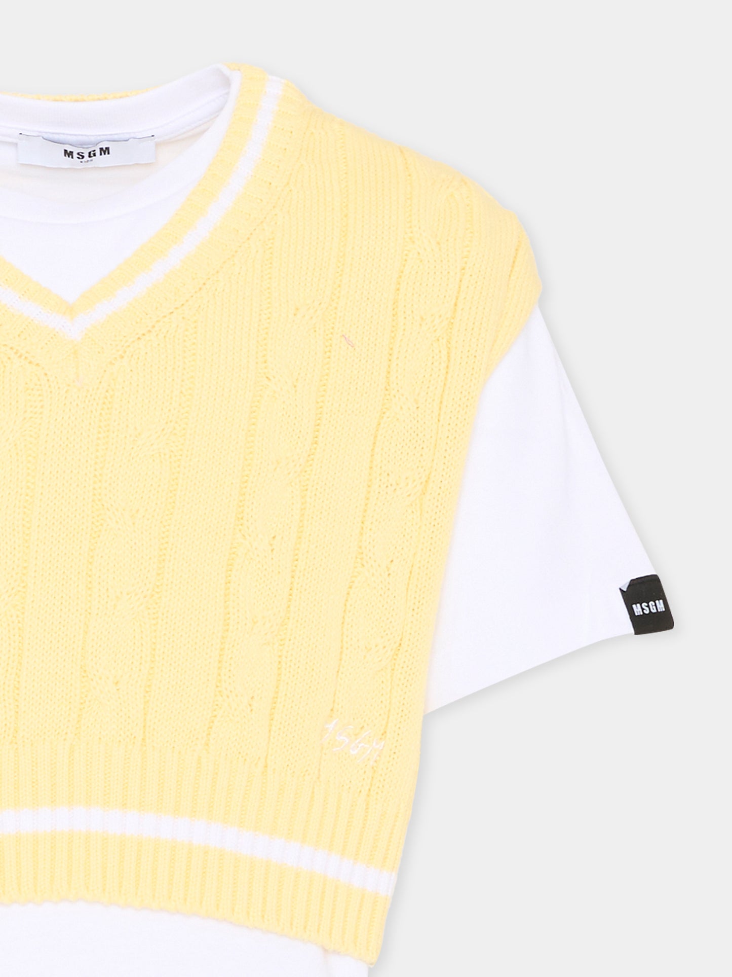 Gilet giallo per bambina con logo,Msgm Kids,S6MSJGTH034 001/79