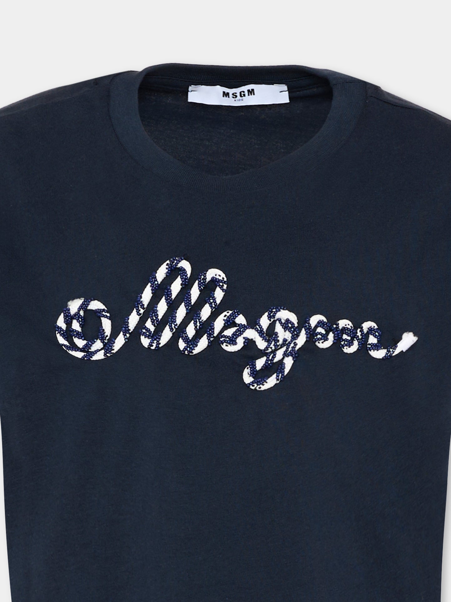 T-Shirt blu per bambina con logo,Msgm Kids,S6MSJGTH173 MS072