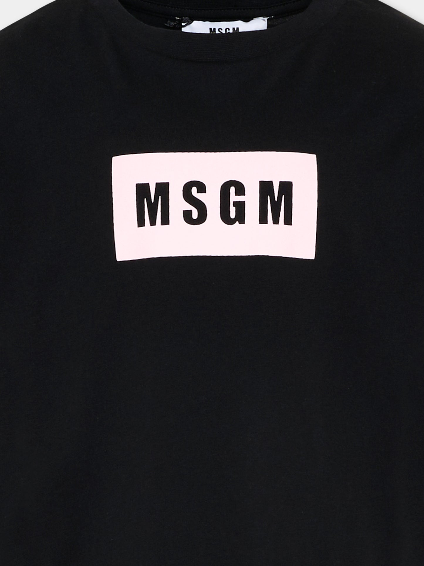 T-Shirt nera per bambina con logo box,Msgm Kids,S6MSJUTH005 110/88
