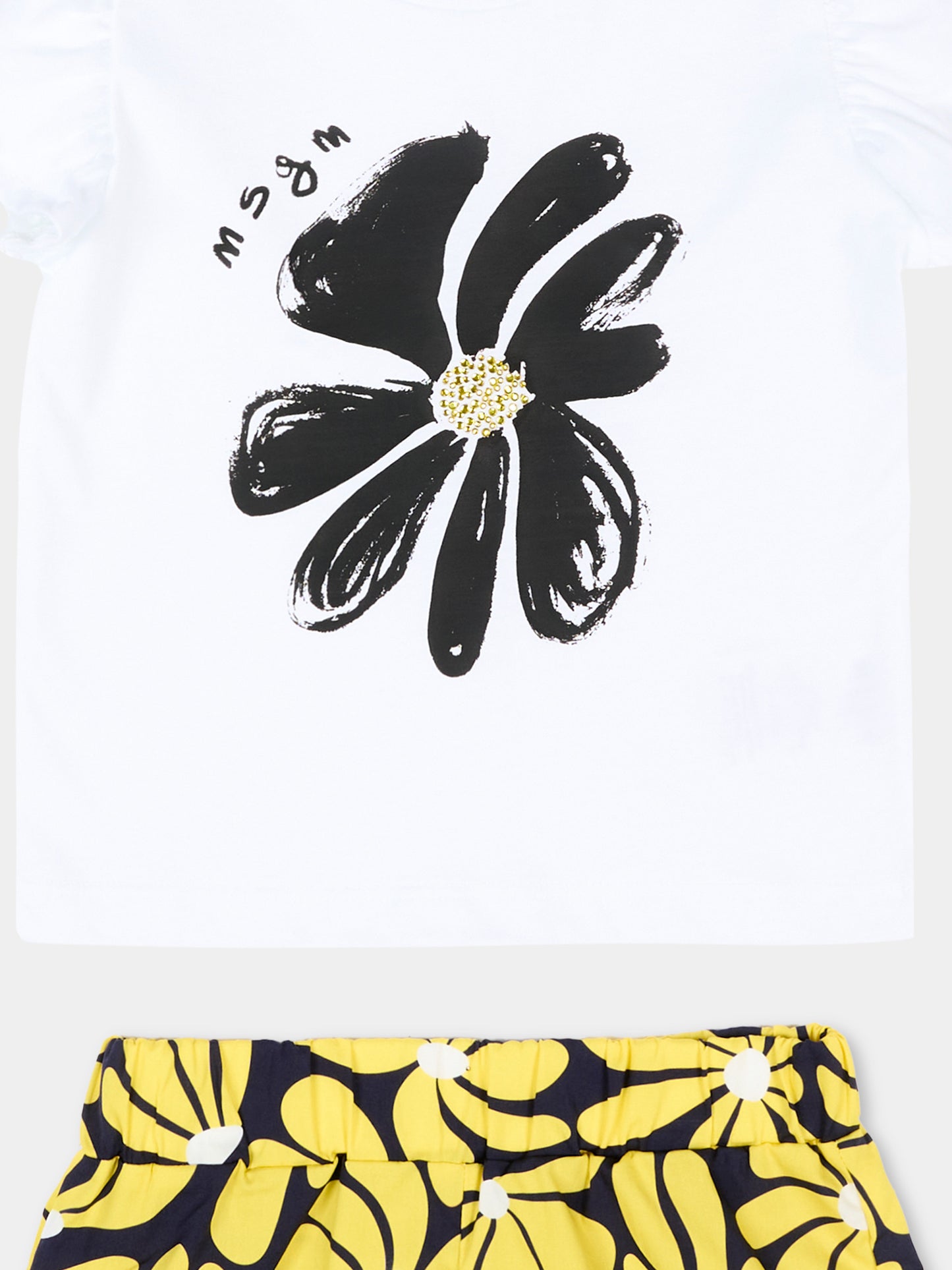 Completo sportivo giallo per neonata con stampa floreale,Msgm Kids,S6MSNGTR270 MS009