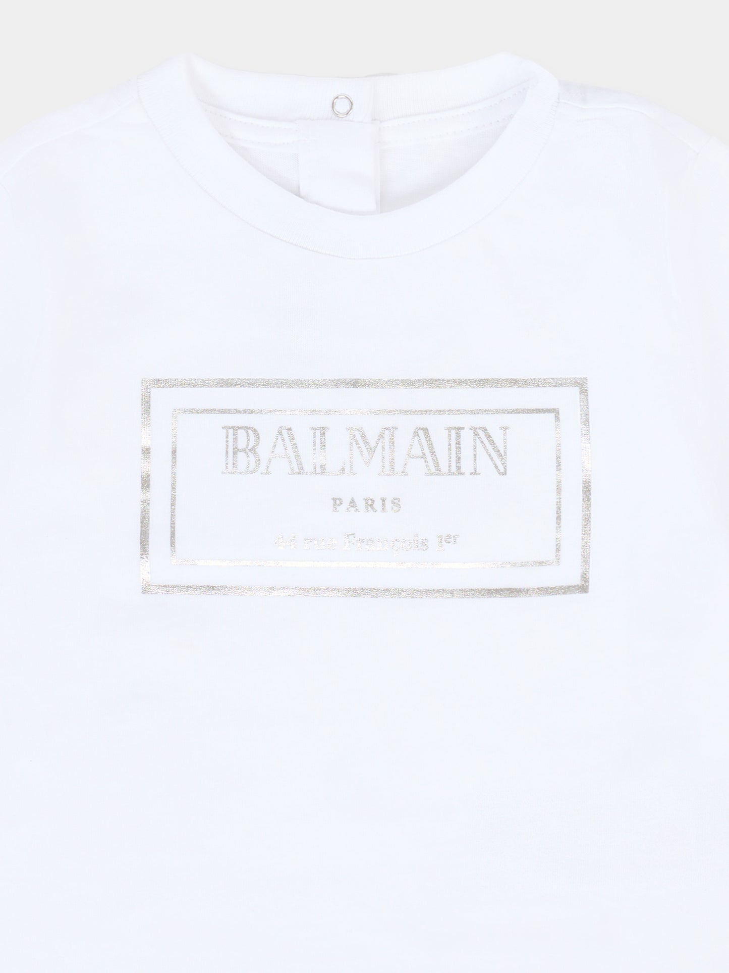 T-shirt bianca per neonati con logo argentato,Balmain Kids,BT8631 Z0082 100AG