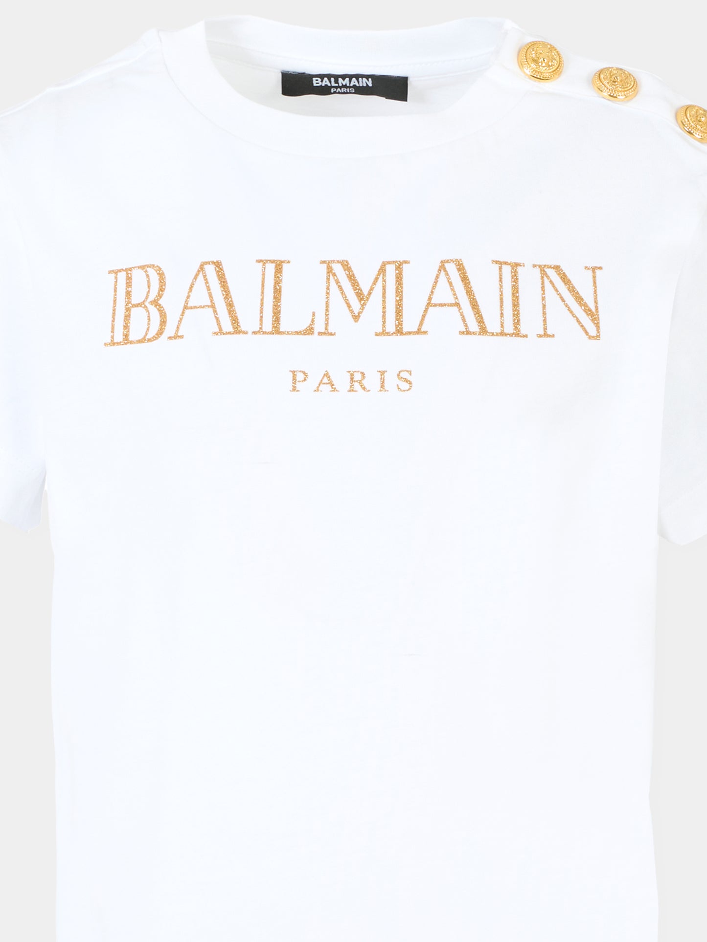 T-shirt bianca per bambina con logo dorato,Balmain Kids,BV8B71 Z0082 100OR