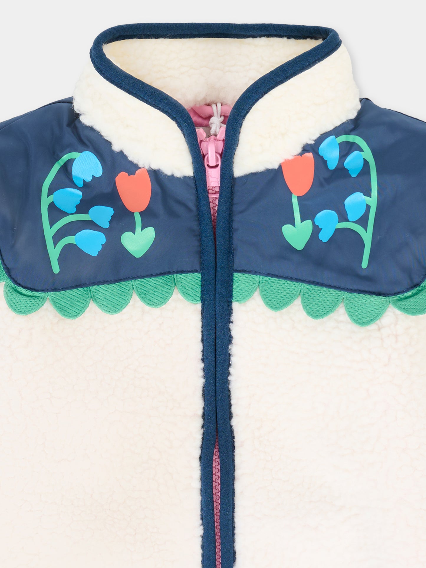 Ecopelliccia avorio per neonata con fiori,Stella Mccartney Kids,TT2097 Z0506 101