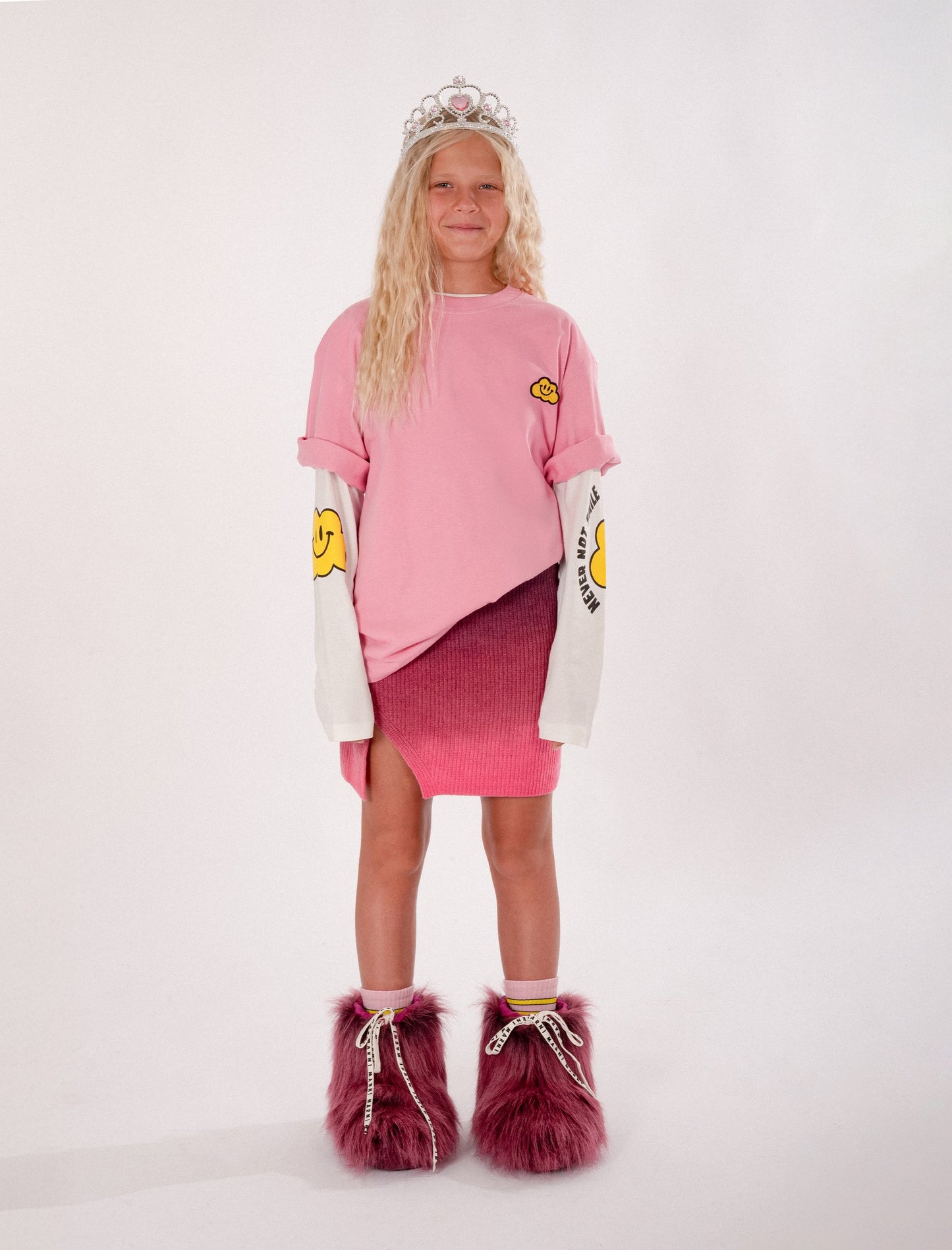 T-shirt rosa per bambini con nuvola gialla,Ghayme,F5GAJUTH006 045