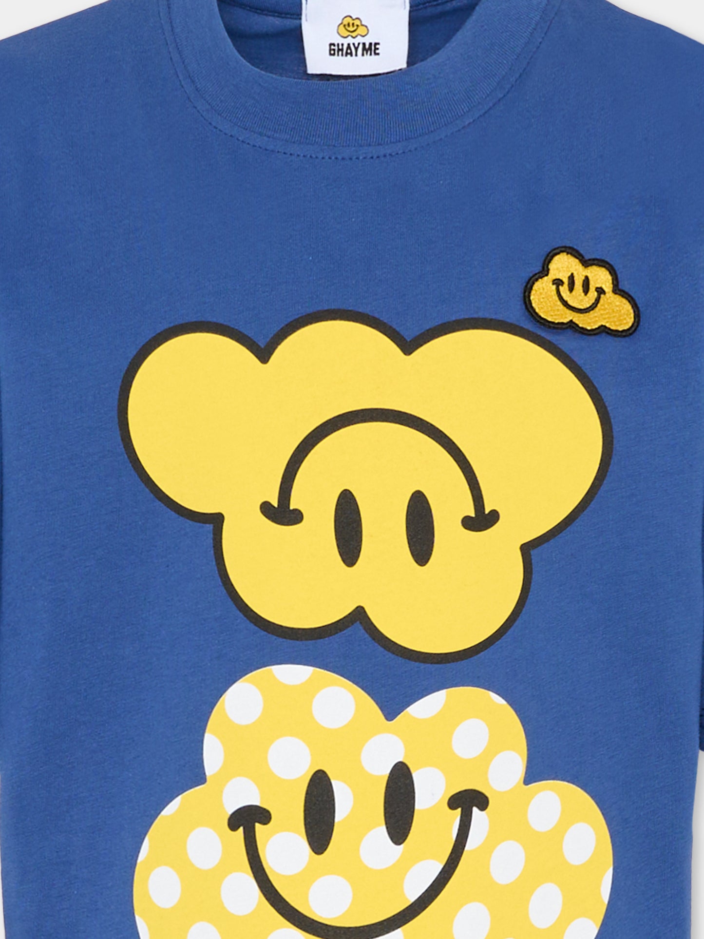 T-shirt blu per bambini con nuvola gialla a pois,Ghayme,F5GAJUTH010 067