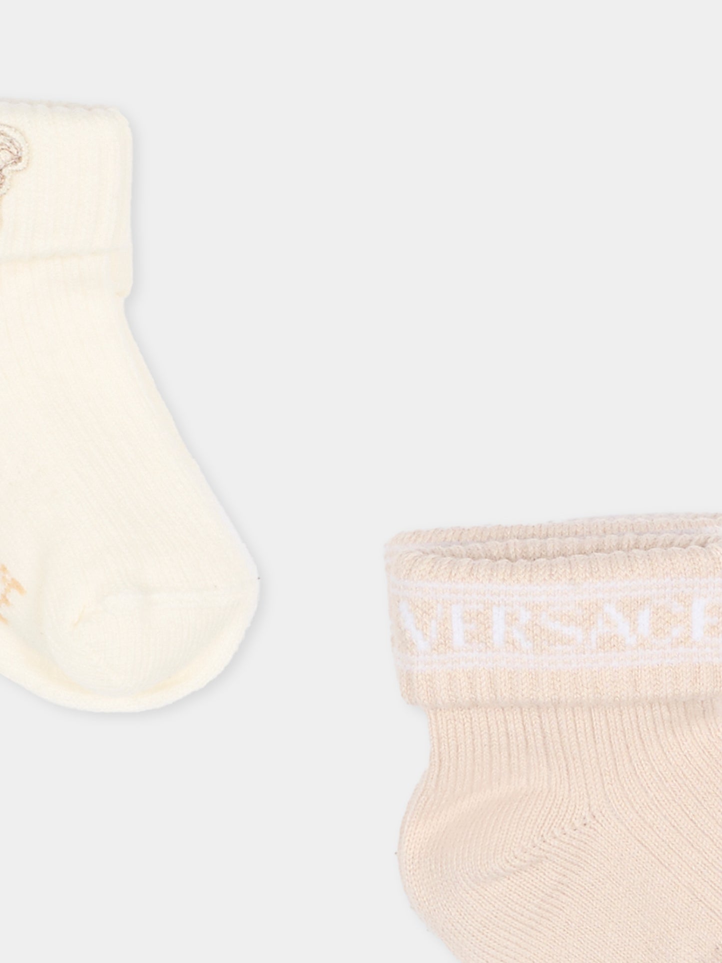 Set calzini beige per neonati con logo,Versace,1022527 1A16593 2KN50