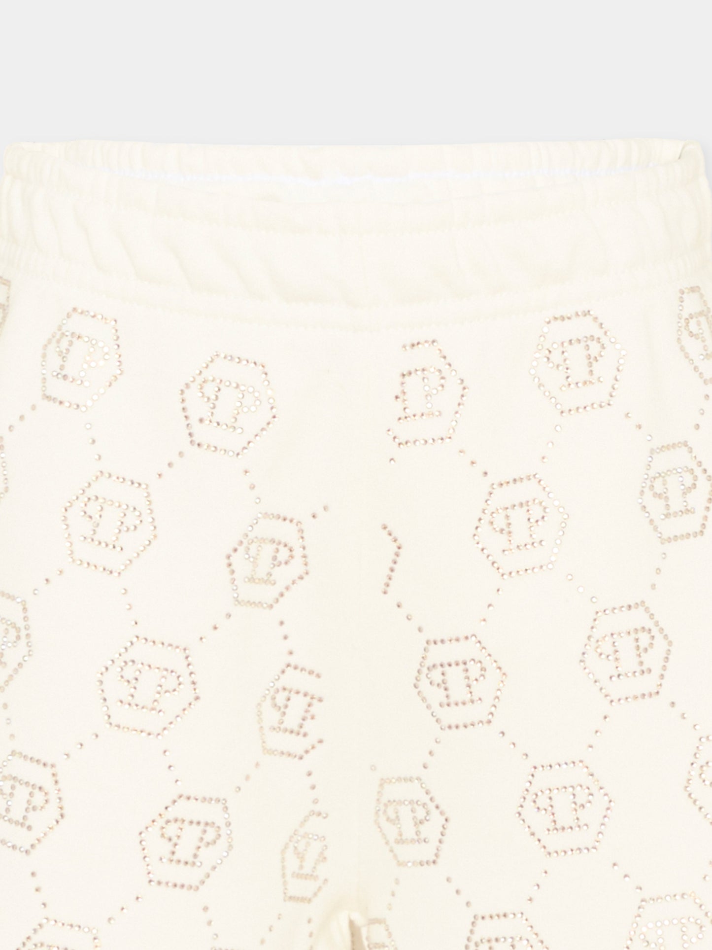 Shorts sportivi bianchi per bambina con strass,Philipp Plein Junior,S6PHJGSH196 002
