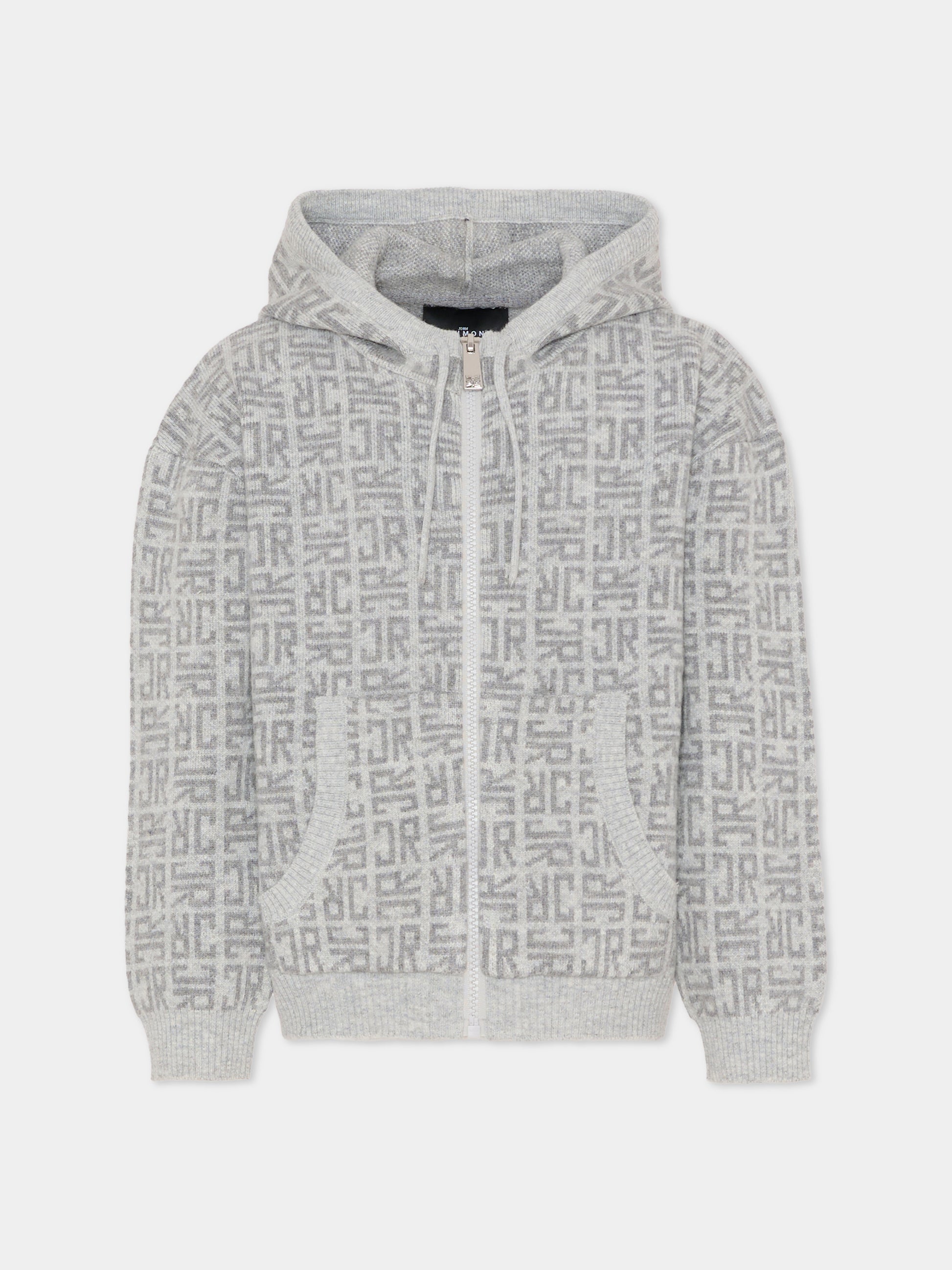 Cardigan grigio per bambino con logo,Richmond,RBA25111MA JR MONOGRAM GREY