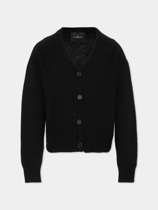 Cardigan nero per bambina con logo,Richmond,RGA25192CD BLACK