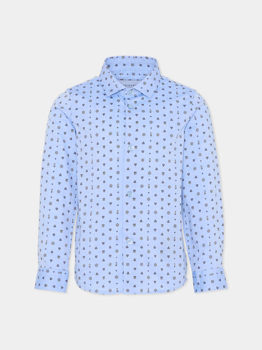 Camicia celeste per bambino con logo all over,Trussardi Junior,TBA25127CA FLOWERS BOY