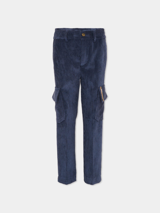 Pantaloni blu per bambino con logo,Trussardi Junior,TBA25136PA PEACOAT