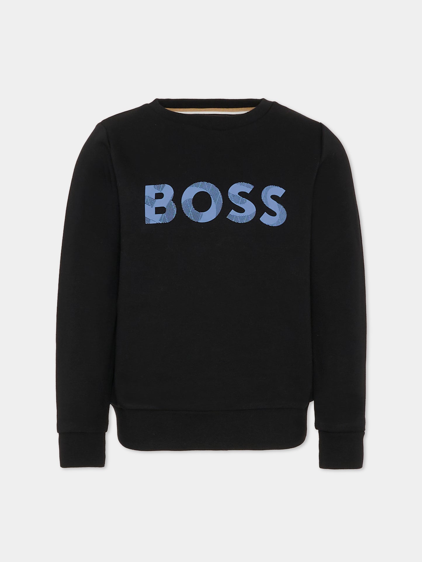 Felpa nera per bambino con logo,Boss,J51191 09B