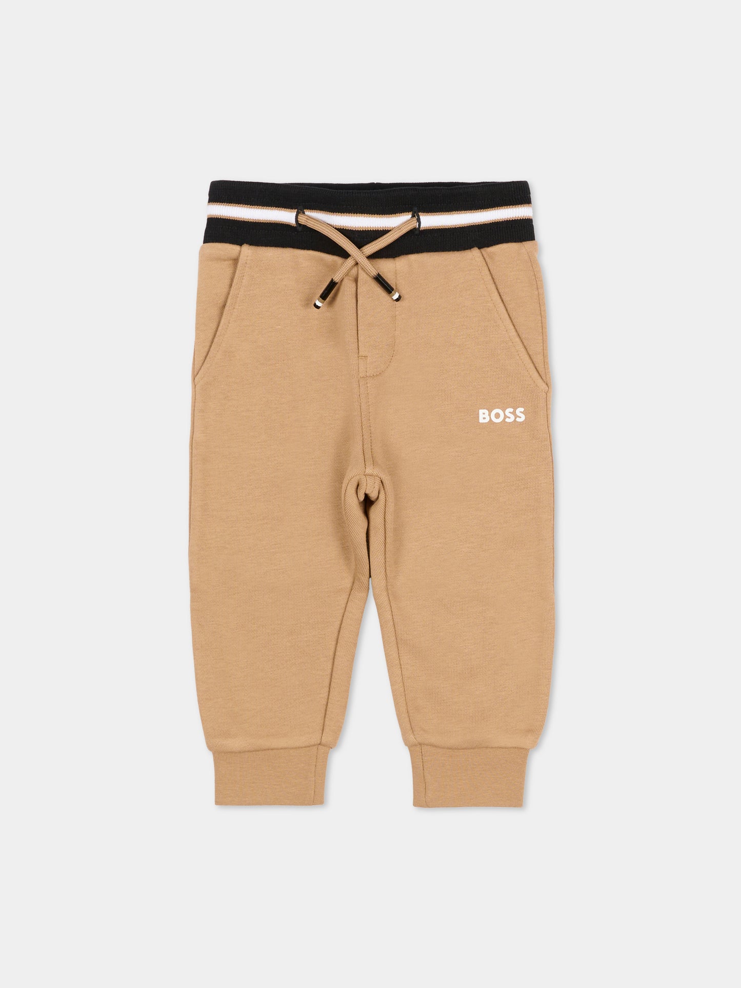 Pantaloni marroni per neonato con logo,Boss,J51272 269