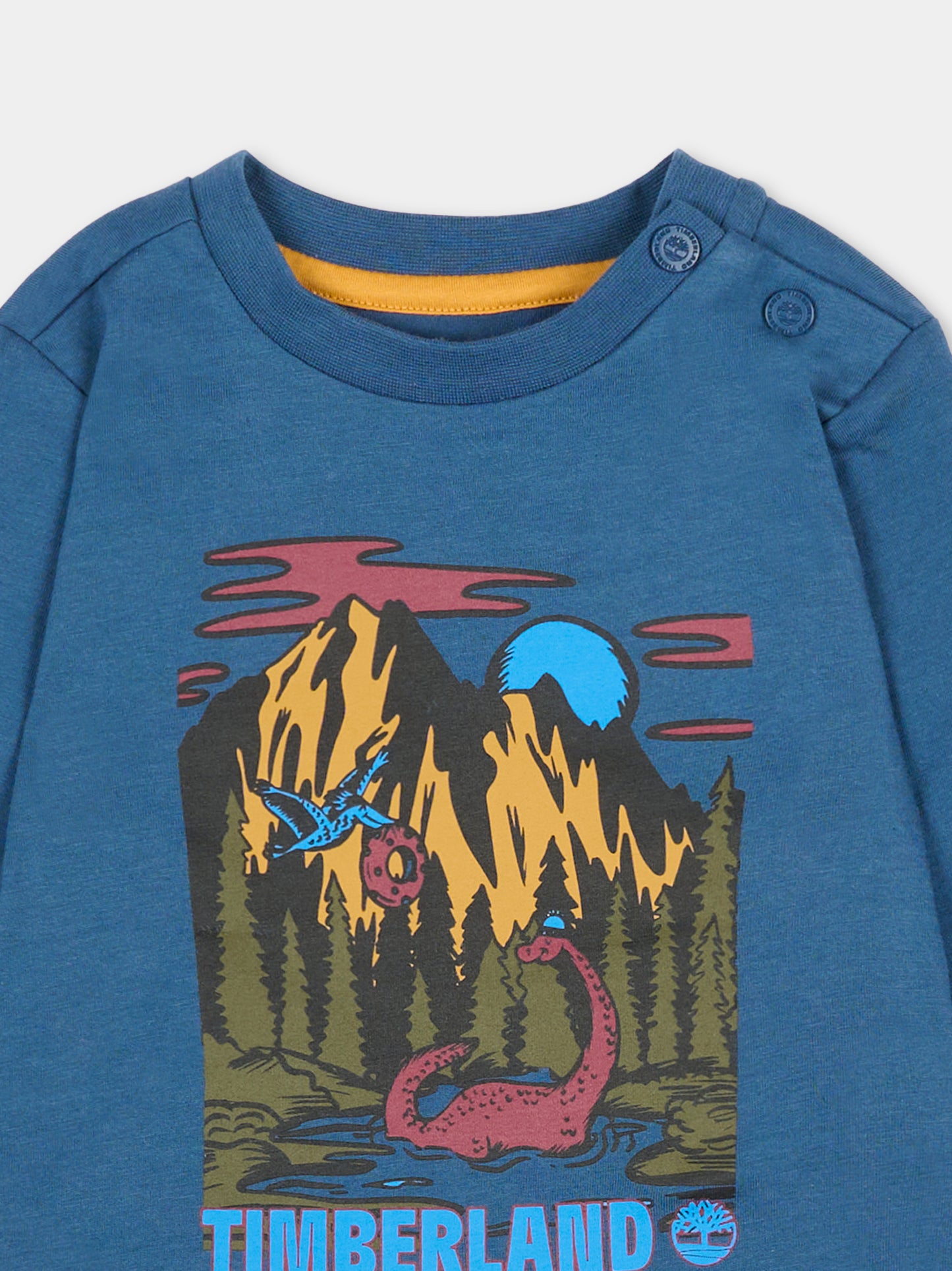 T-shirt blu per neonato con stampa dinosauro,Timberland,T60250 827