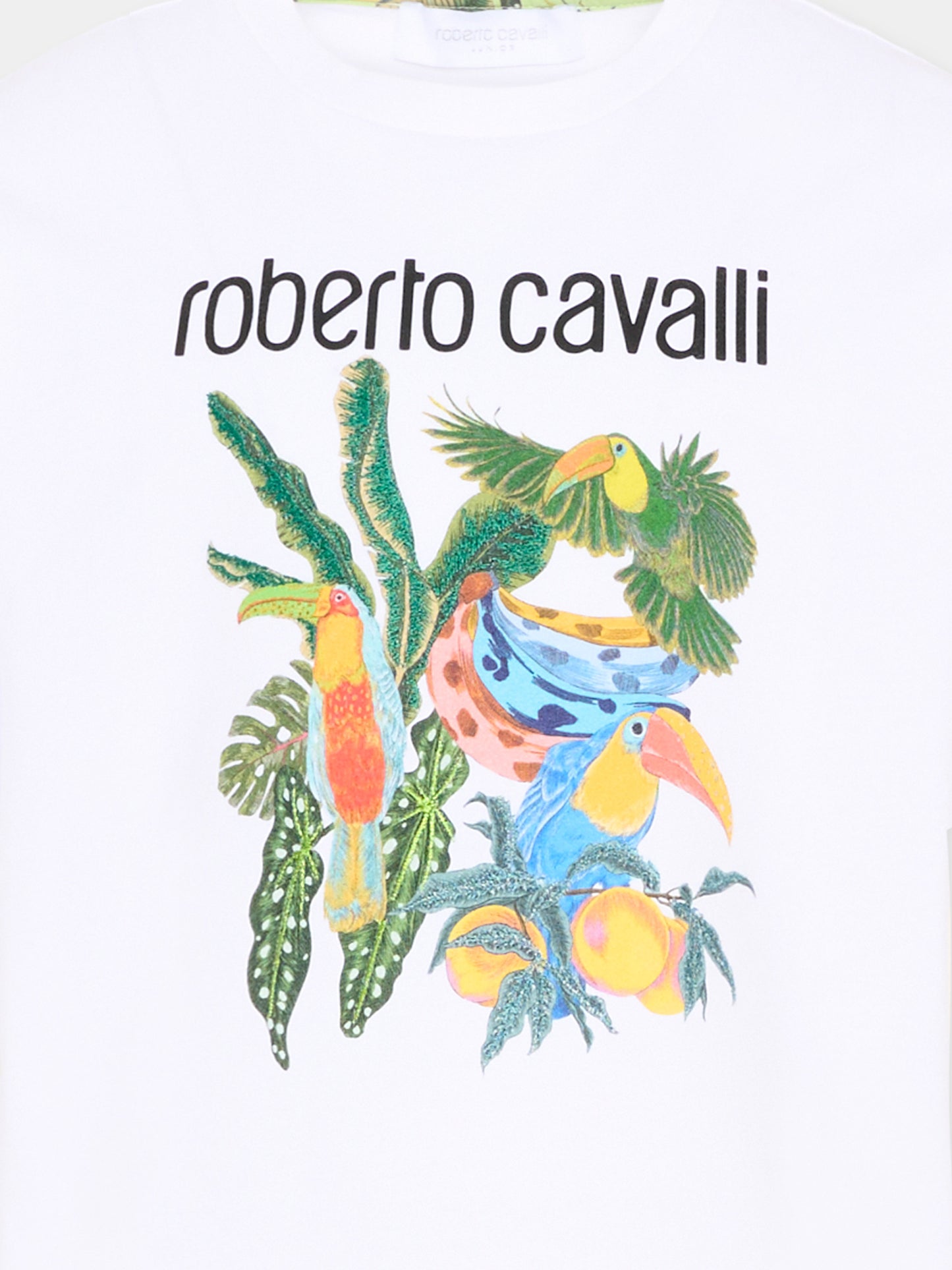 T-Shirt bianca per bambino con stampa jungle,Roberto Cavalli Kids,CBP26150TS WHITE