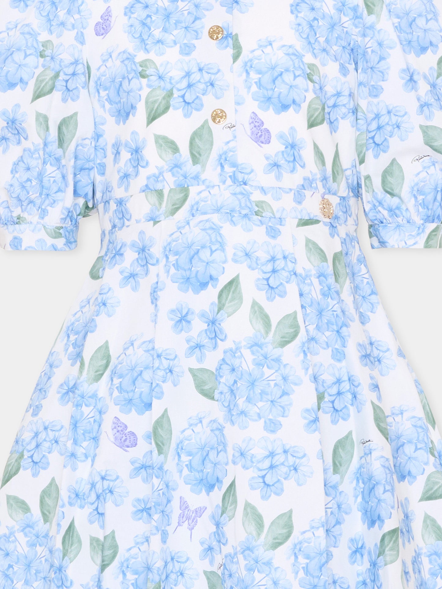 Vestito celeste per bambina floreale,Roberto Cavalli Kids,CGP26003VE PLUMBAGO