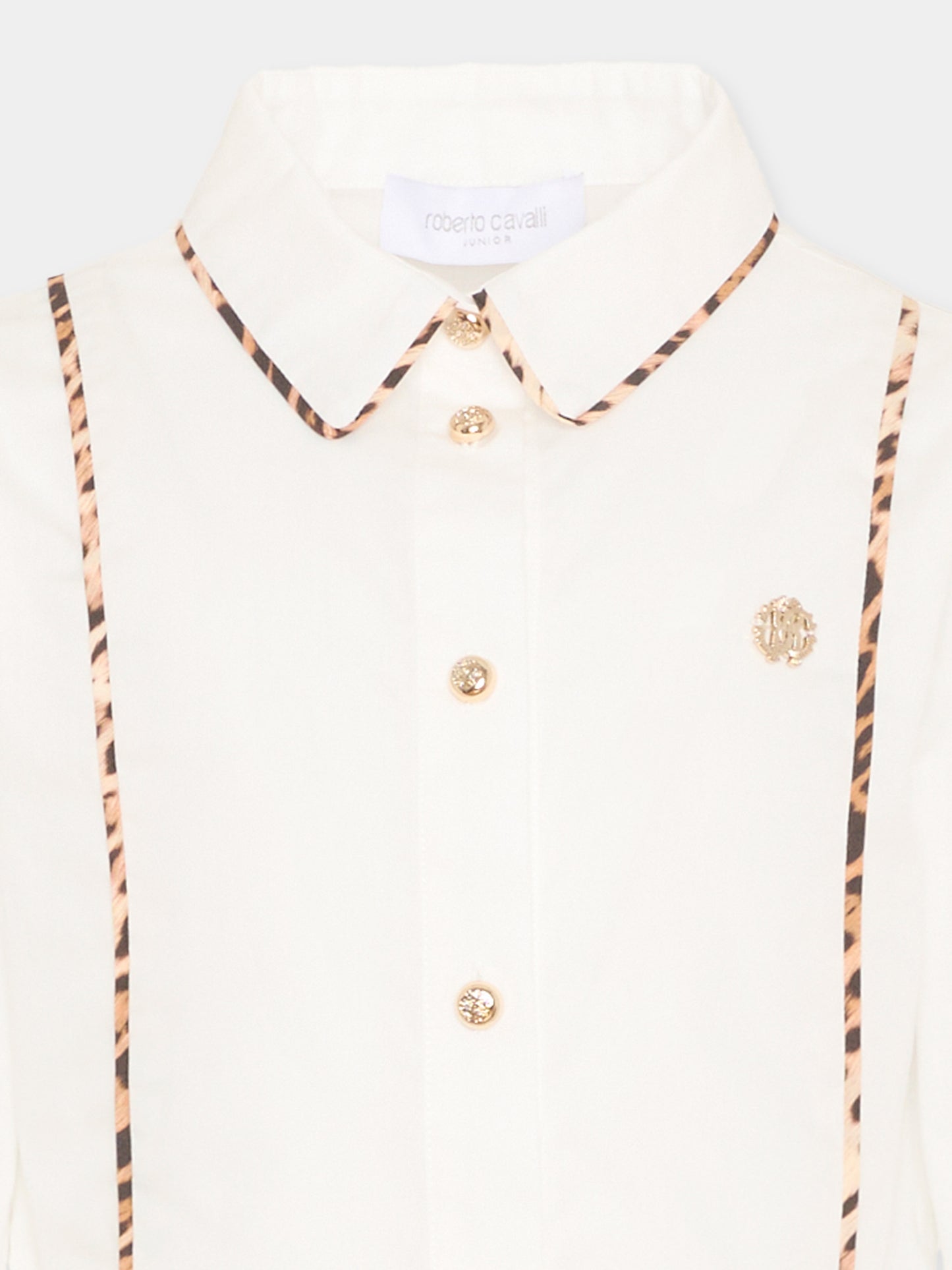 Camicia bianca per bambina con profili animalier,Roberto Cavalli Kids,CGP26023CA WHITE OPTICAL