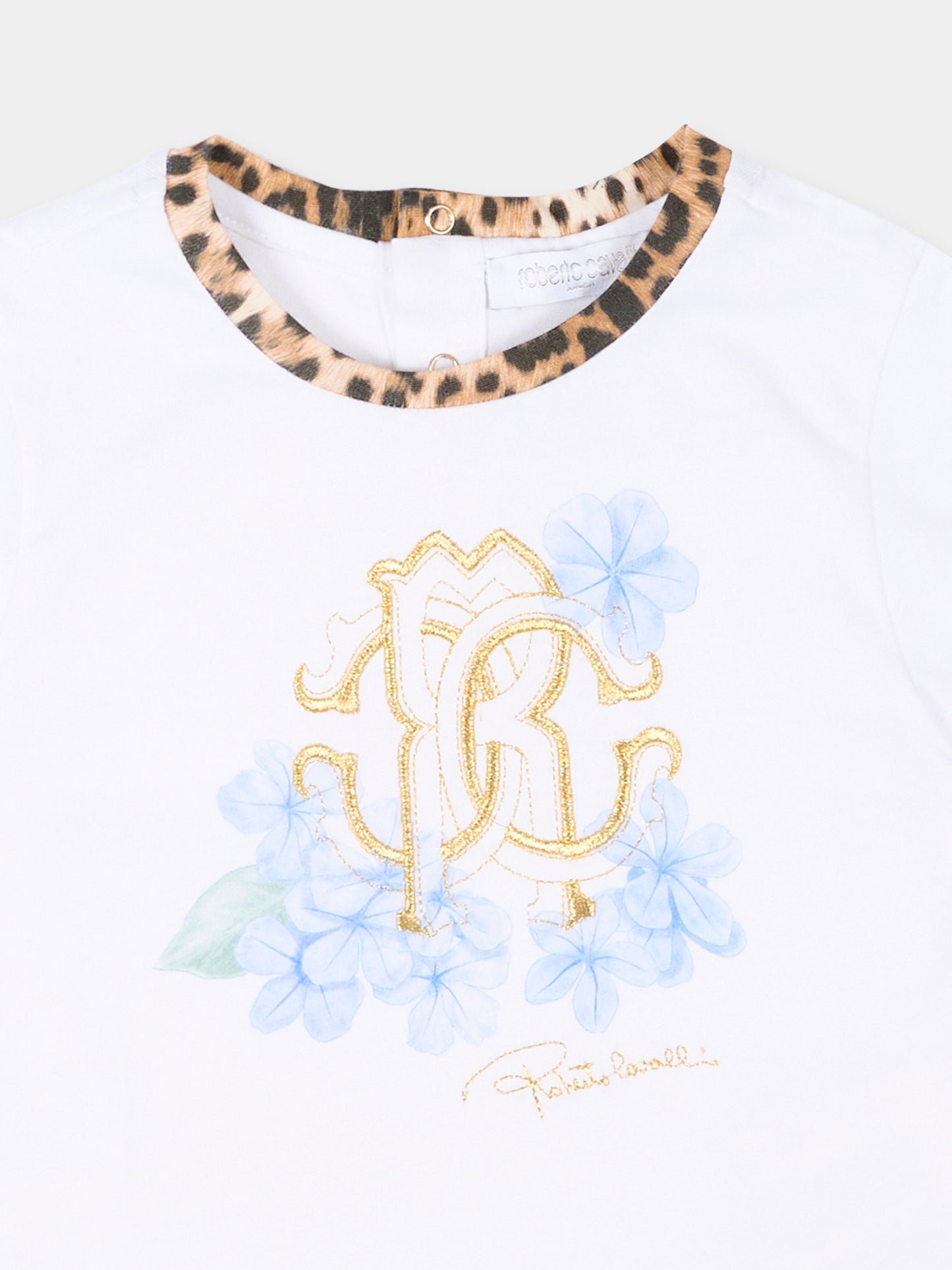 T-shirt bianca per neonata con monogram,Roberto Cavalli Kids,CIP26015TS WHITE