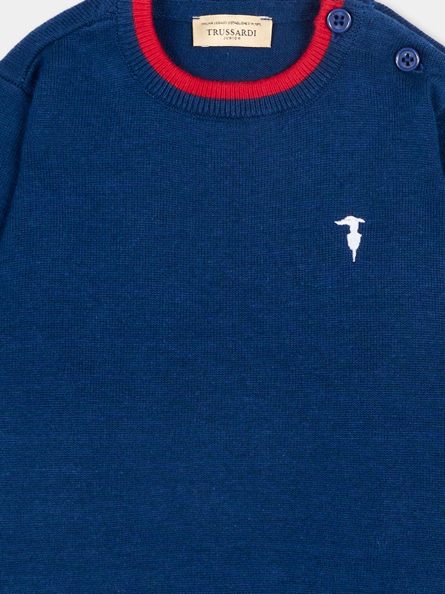 Maglione blu per neonato con levriero,Trussardi Junior,TIP26004MA BLUE ESTATE