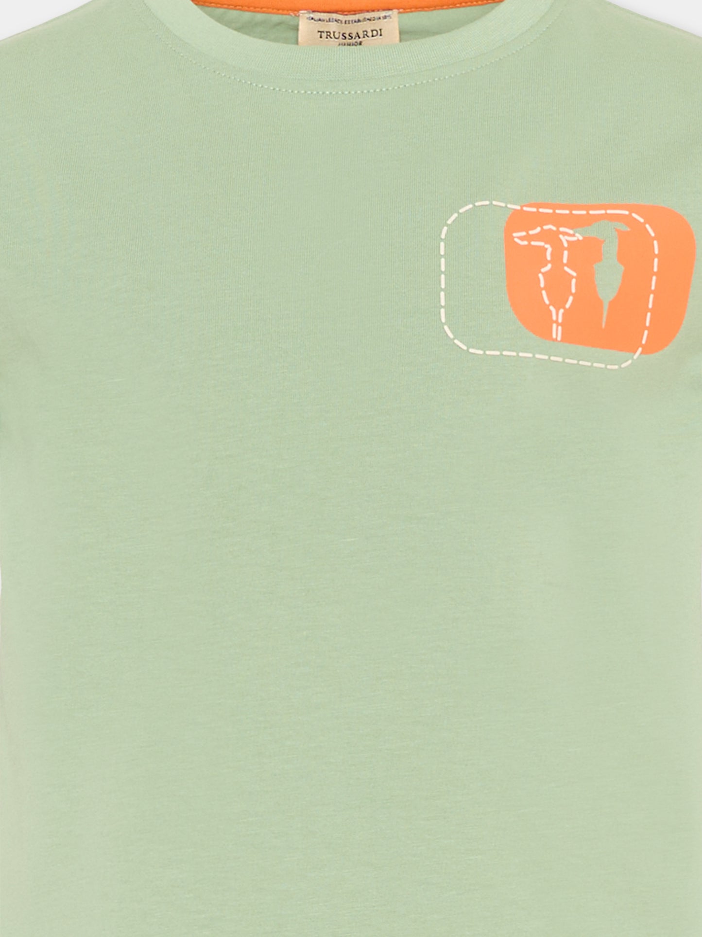 T-shirt verde per bambino con logo,Trussardi Junior,TIP26049TS GREEN BASIL