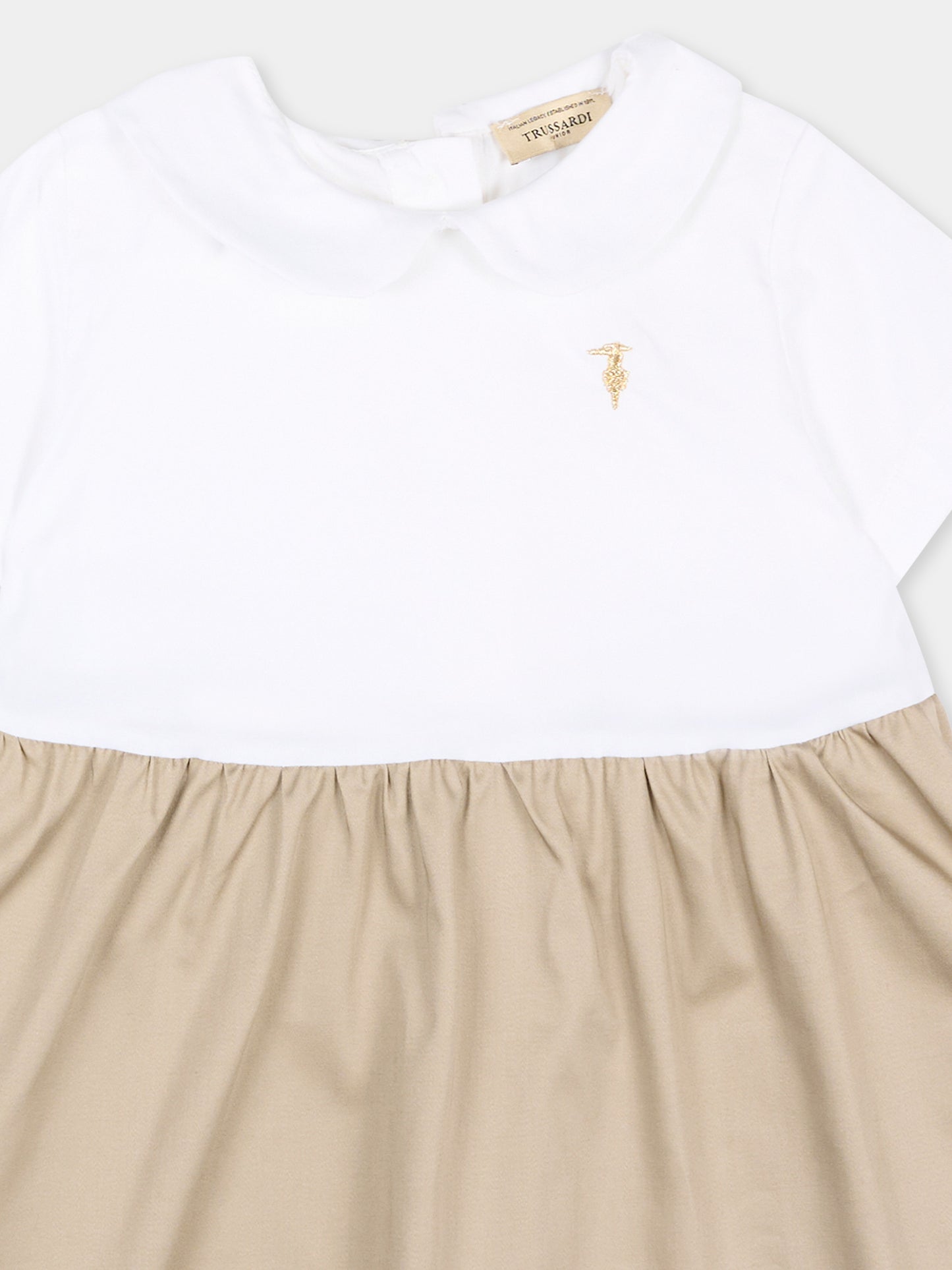 Vestito bianco per neonata con levriero,Trussardi Junior,TIP26113VE OFF-WHITE