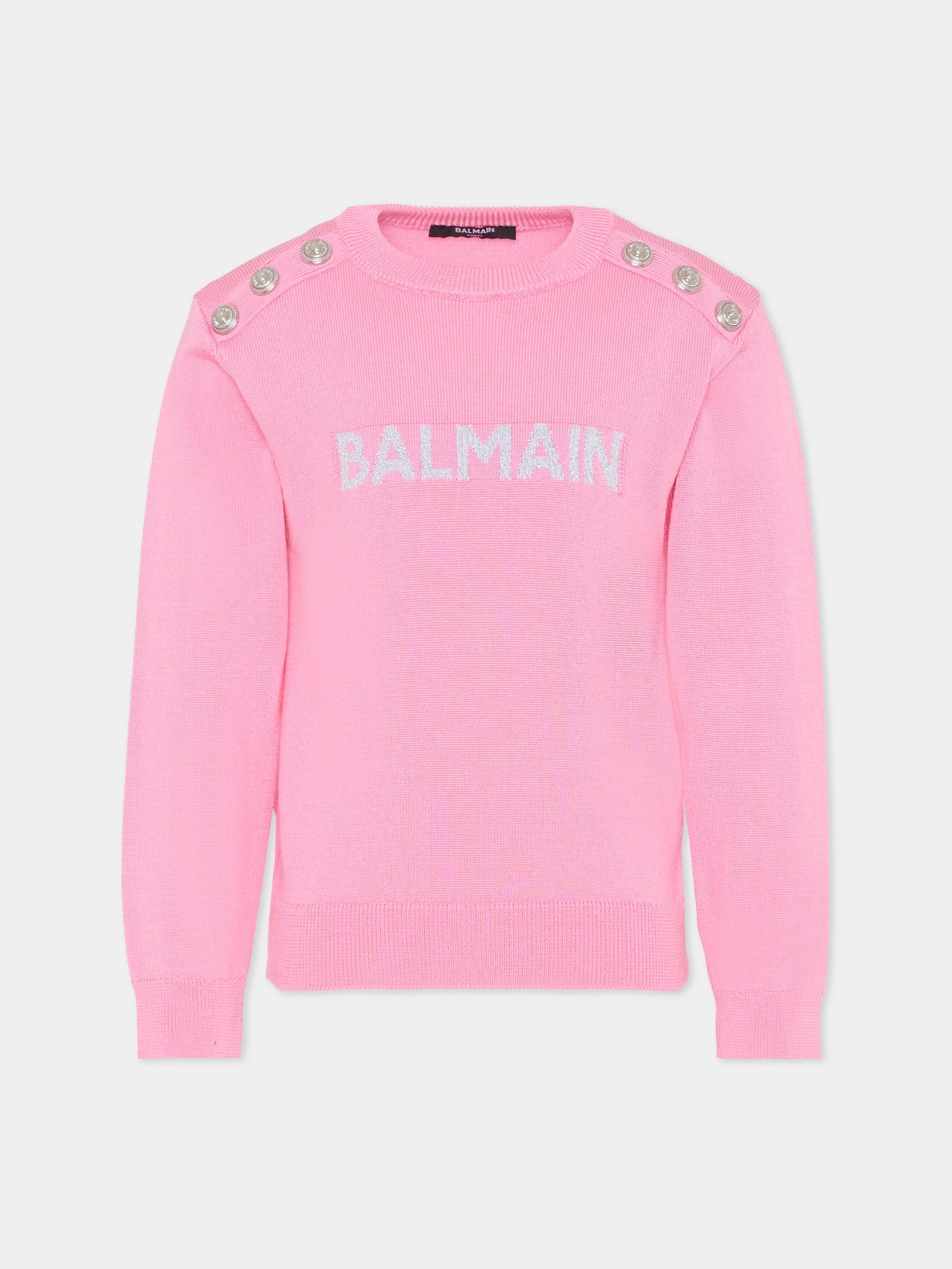 Maglione rosa per bambina con logo,Balmain Kids,BU9A30 X0068 552AG