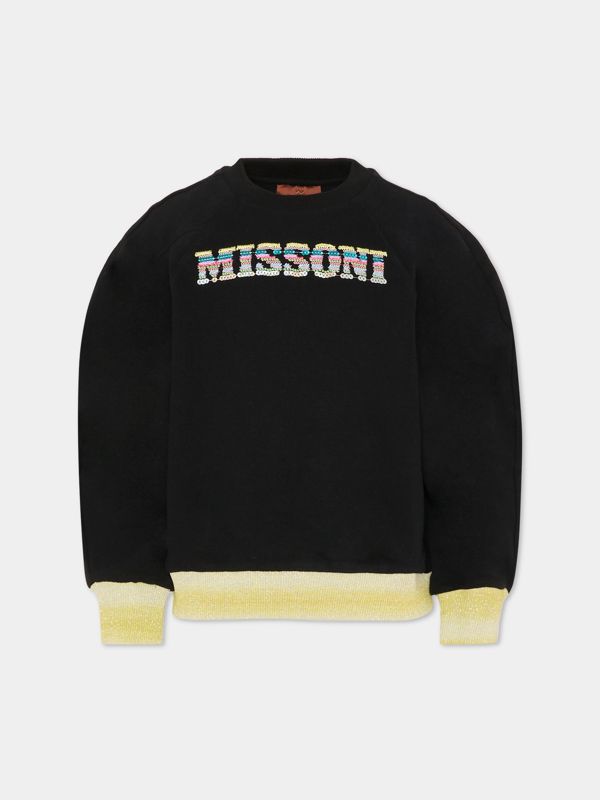 Felpa nera per bambina con logo multicolor,Missoni,MU4A30 F0061 930