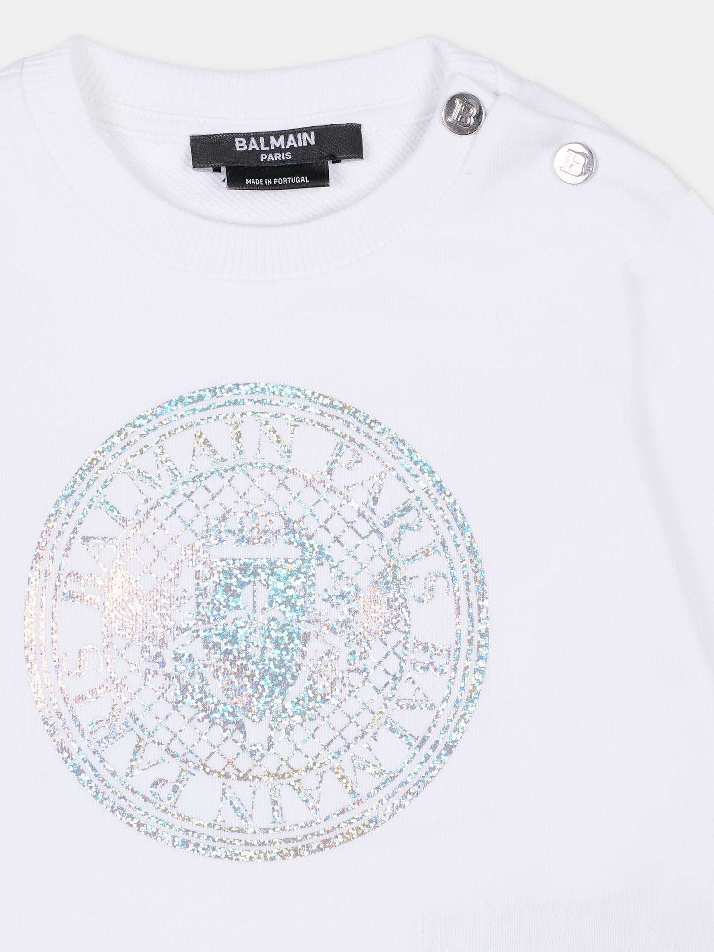 Felpa bainca per neonata con logo,Balmain Kids,BS4540 Z0081 100
