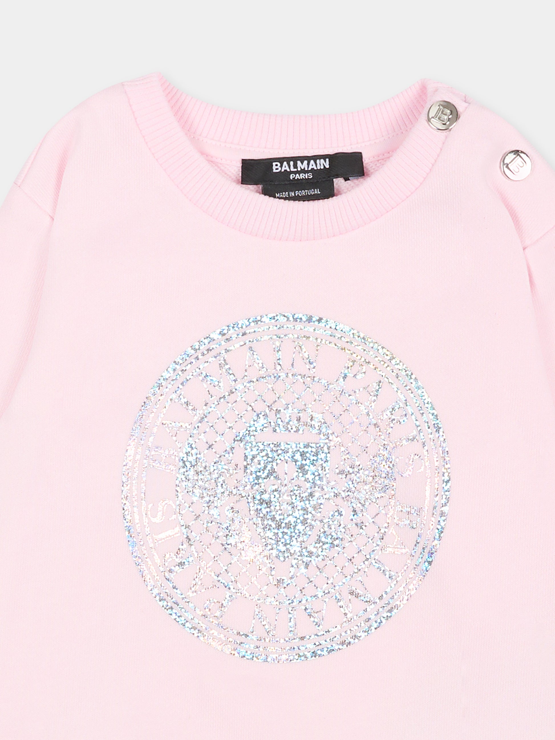 Felpa rosa per neonata con logo,Balmain Kids,BS4540 Z0081 540