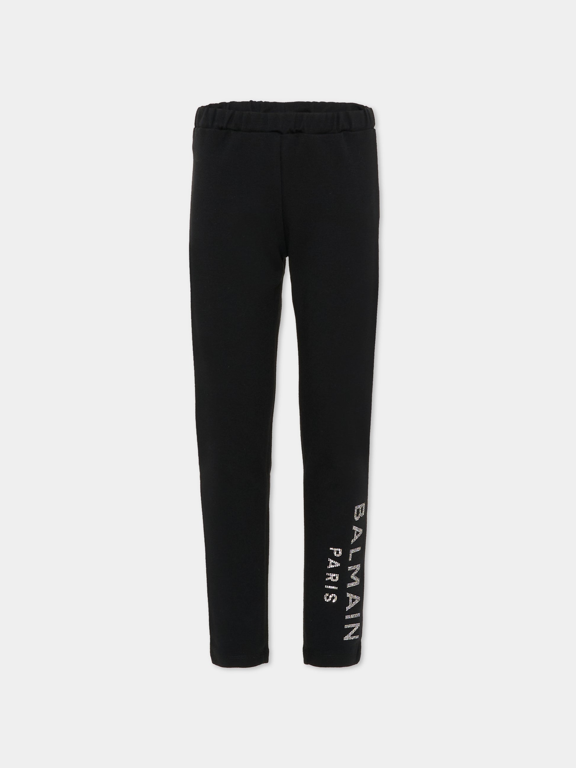 Leggings neri per bambina con logo argentato,Balmain Kids,6R6A70 Z0768 930