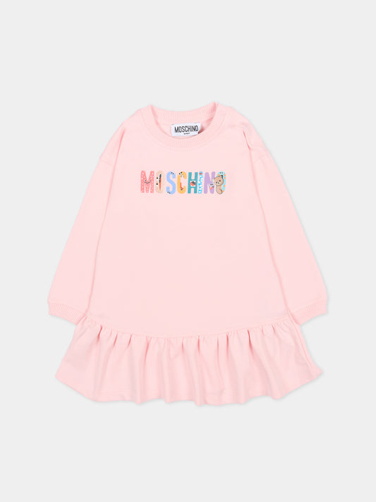 Vestito rosa per neonata con logo,Moschino Kids,MDV0CX LDA16 50209