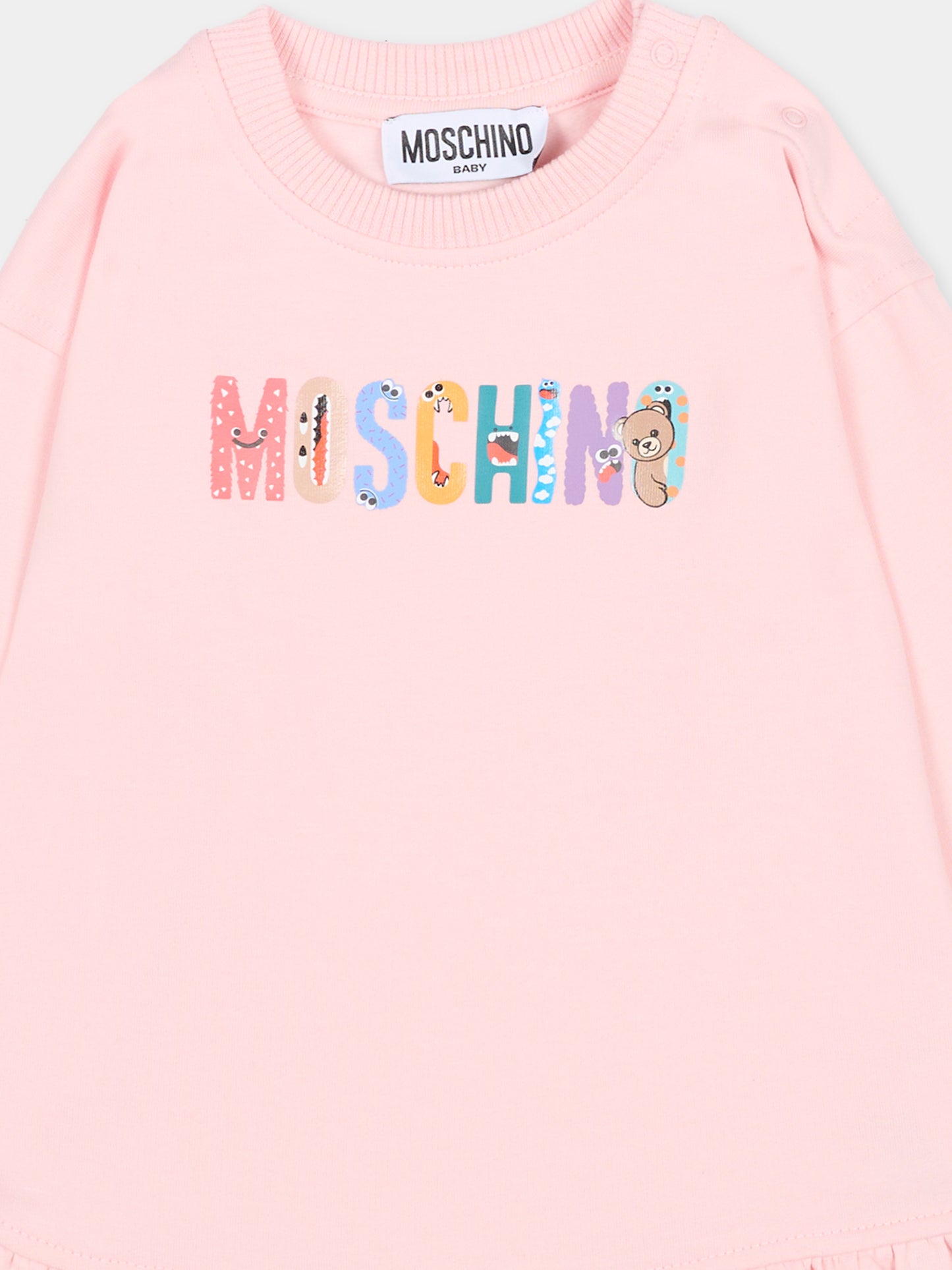 Vestito rosa per neonata con logo,Moschino Kids,MDV0CX LDA16 50209