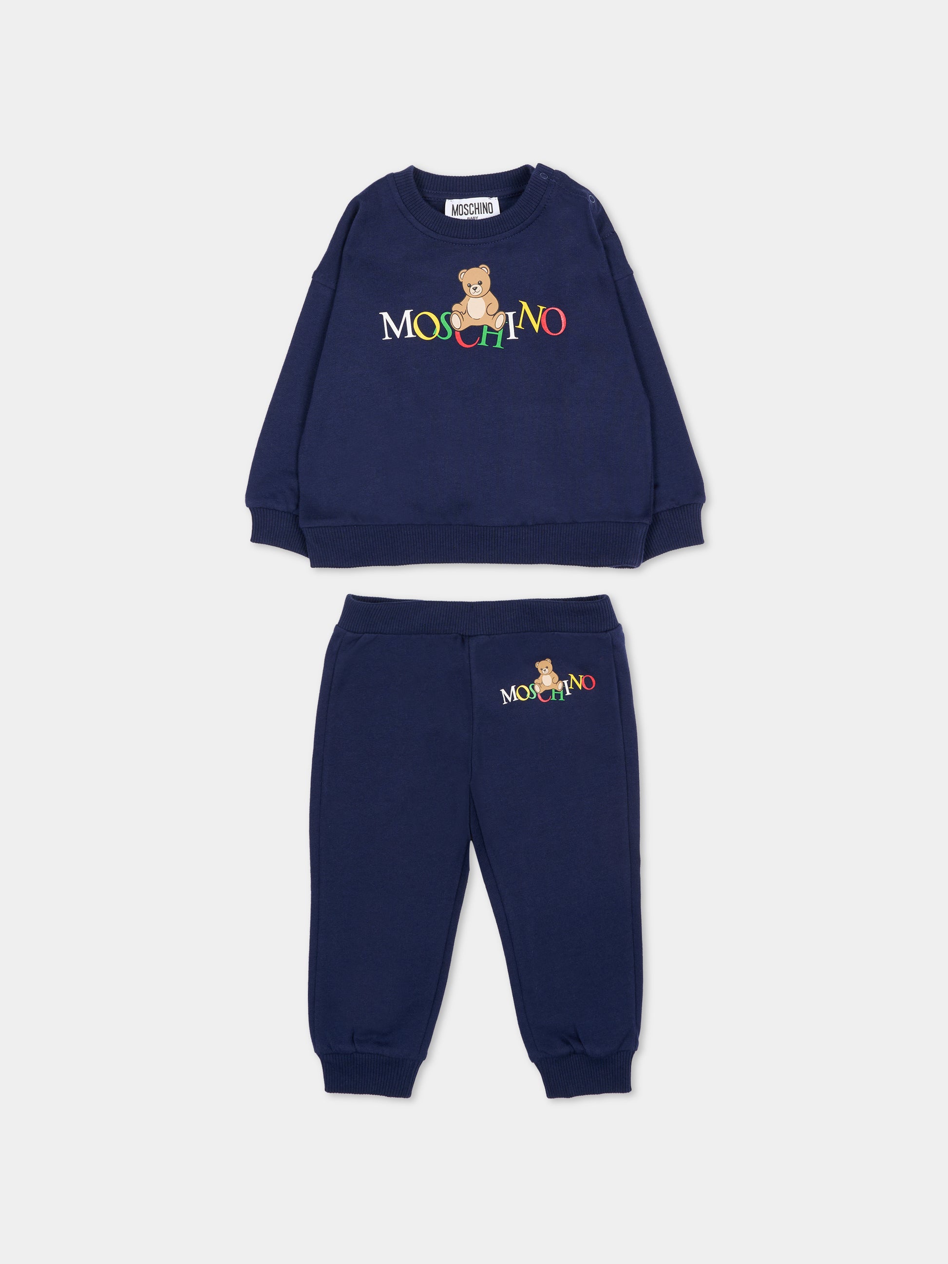 Completo blu per neonato con logo,Moschino Kids,MRK039 LCA60 40016