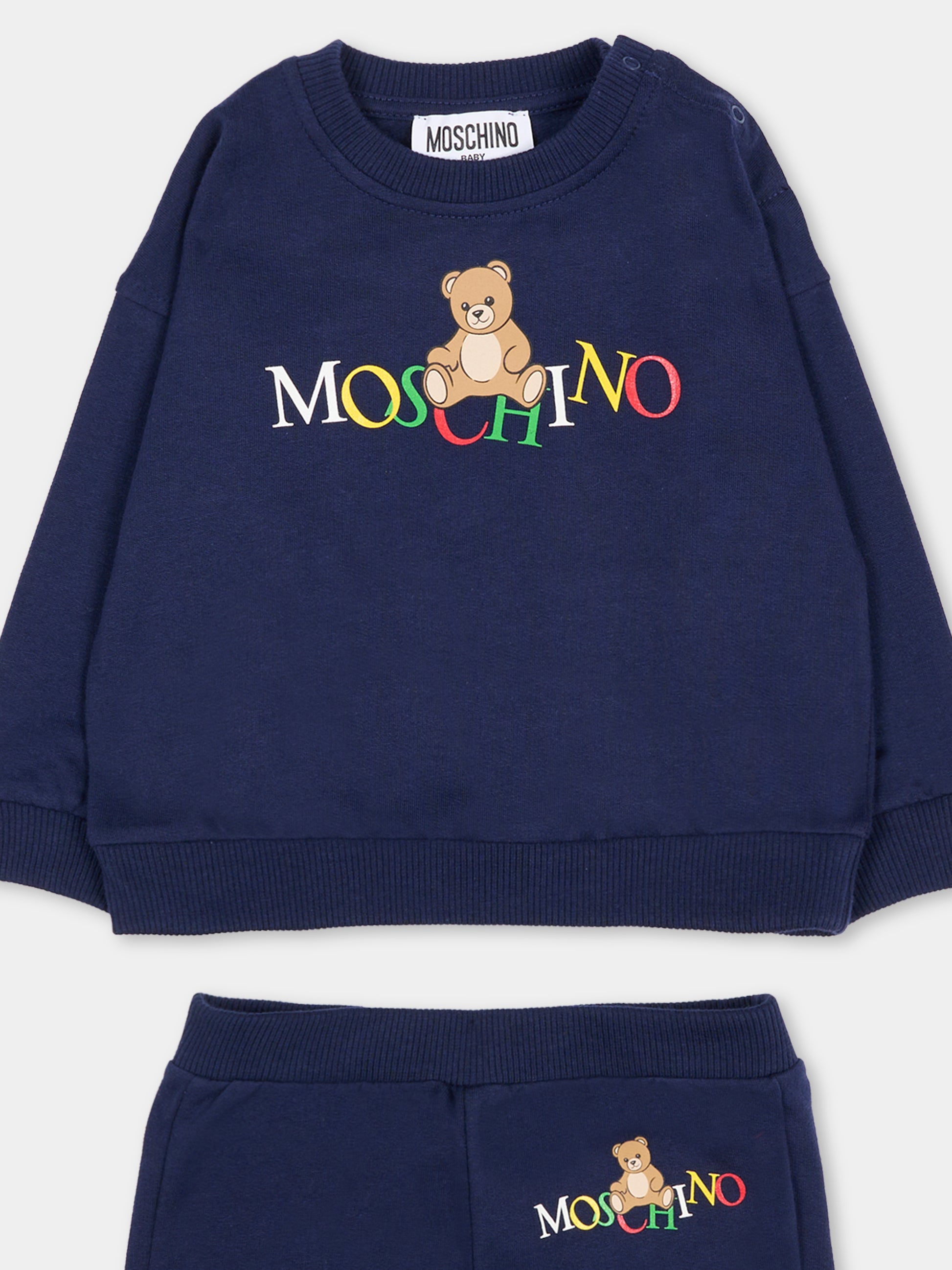 Completo blu per neonato con logo,Moschino Kids,MRK039 LCA60 40016