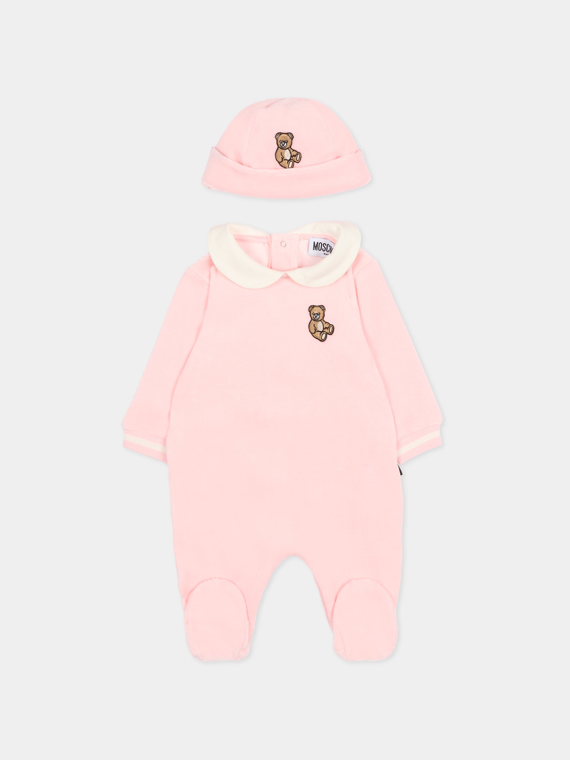 Set tutina rosa per neonata con patch Teddy Bear,Moschino Kids,MUY08H LGA27 50209