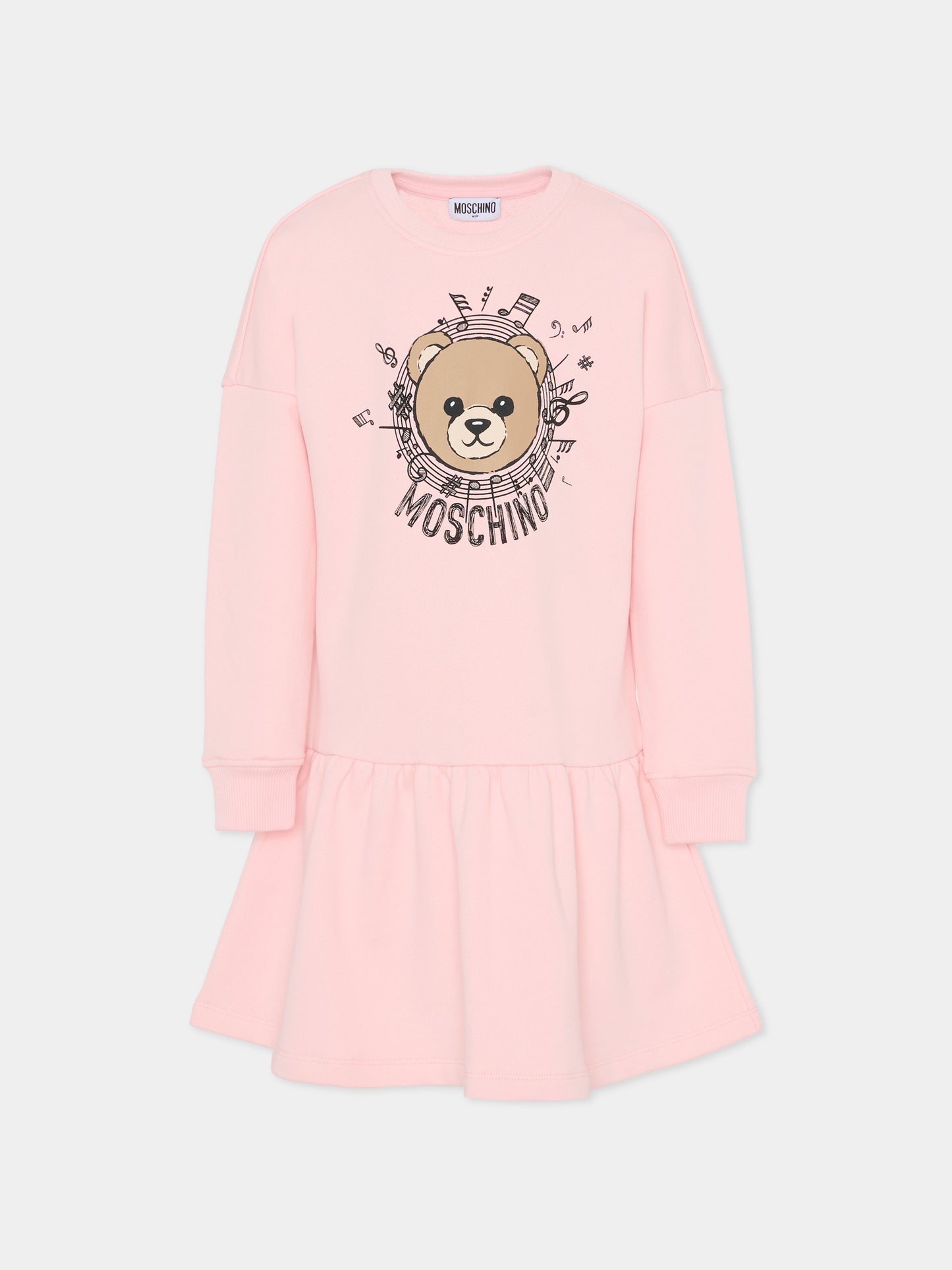 Vestito rosa per bambina con Teddy Bear e note musicali,Moschino Kids,HDV0GS LCA23 50209
