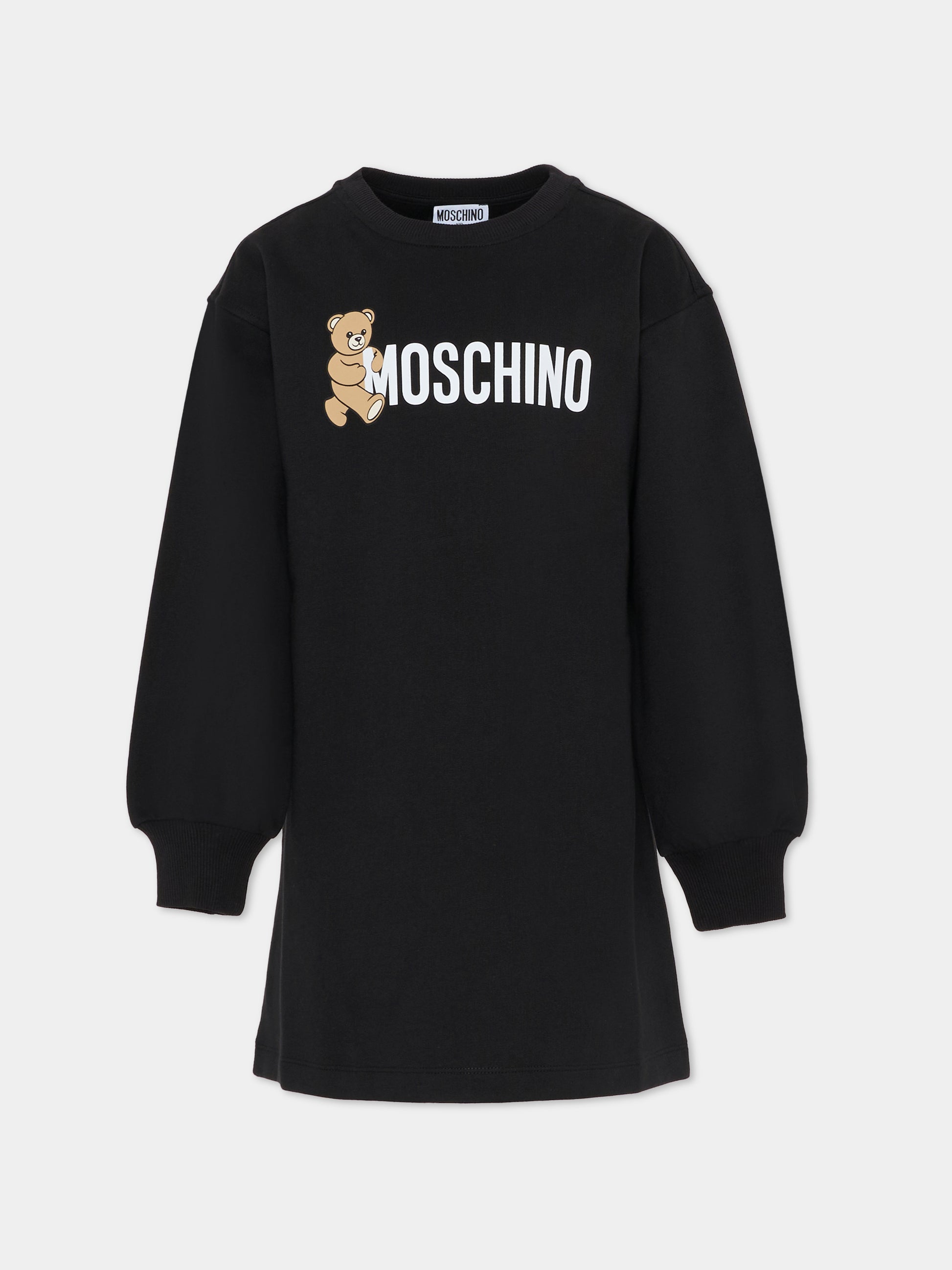 Vestito nero per bambina con Teddy Bear,Moschino Kids,HDV0GY LCA83 60100