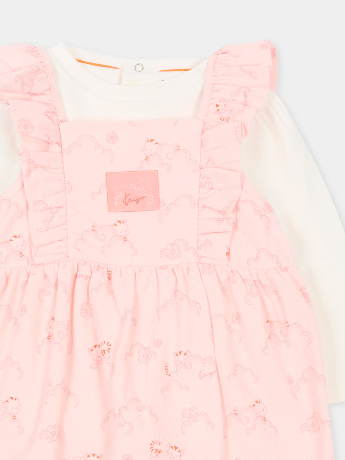 Salopette rosa per neonata con gatto,Kenzo Kids,K61233 46T