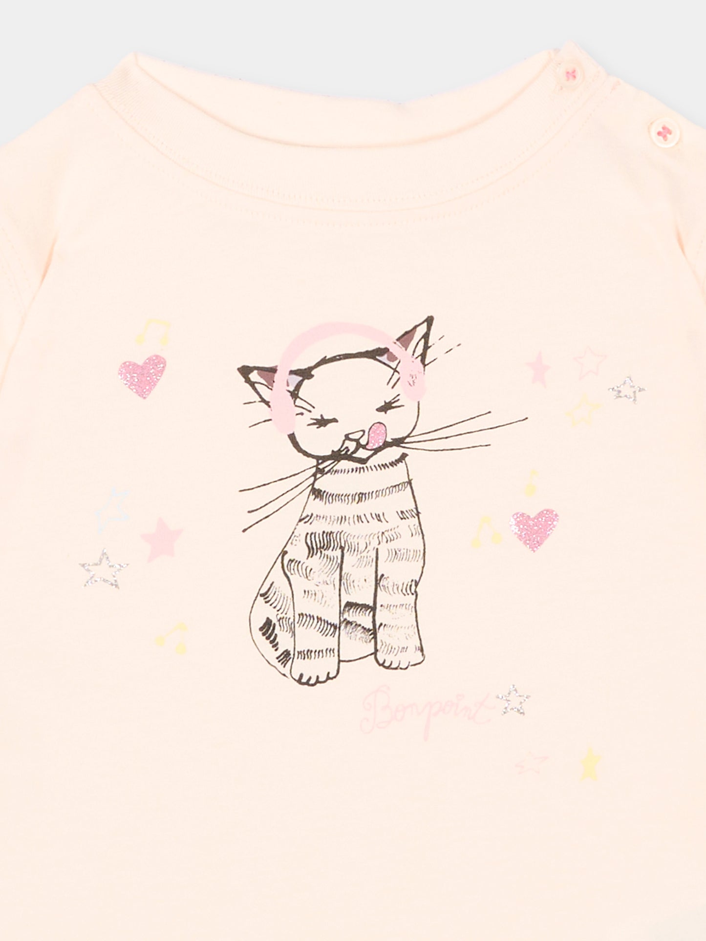 T-shirt rosa per neonata con stampa gatto,Bonpoint,P06XTSK00001 121