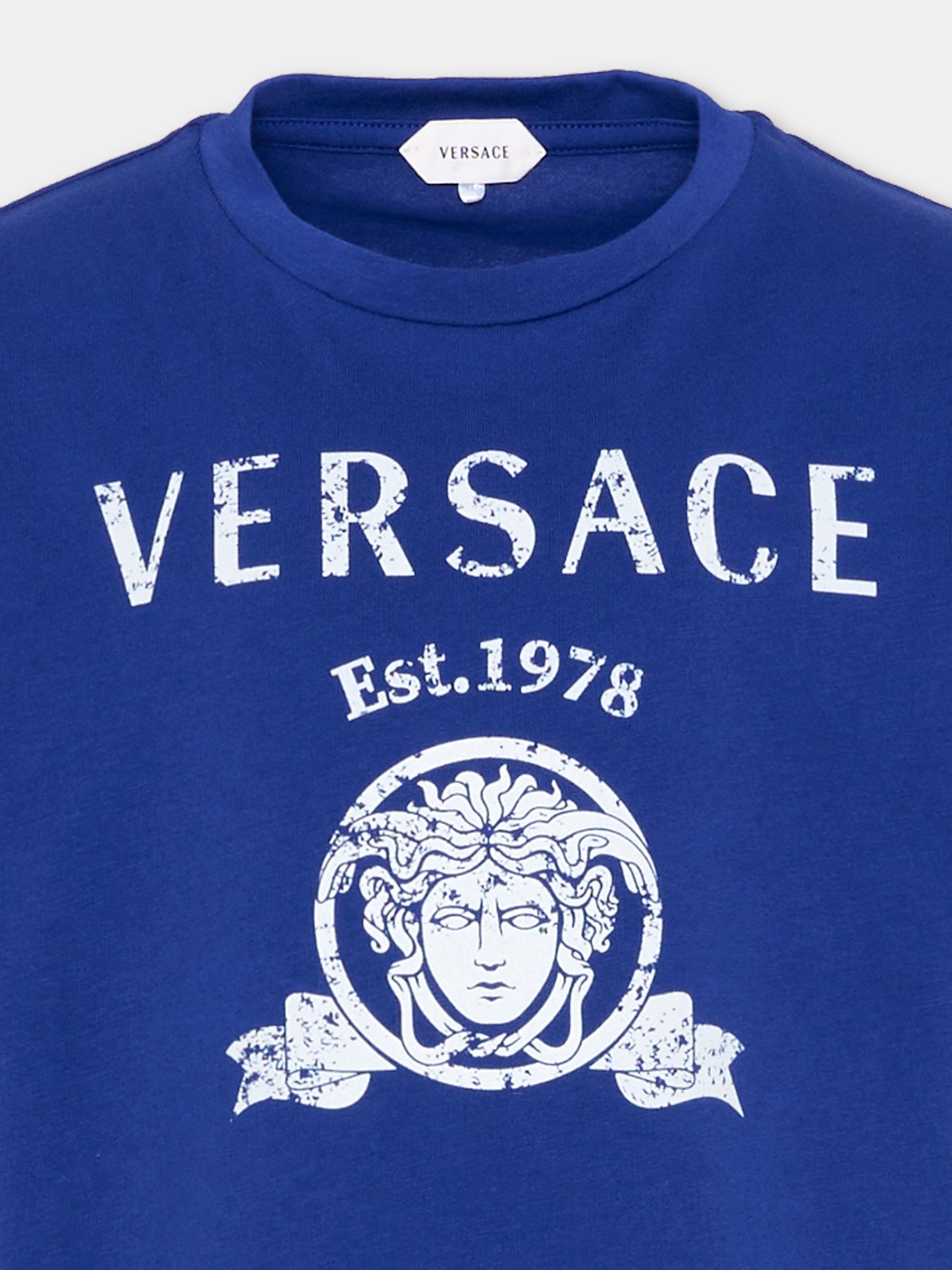 T-Shirt blu per bambino con logo,Versace,1024946 1A18123 2U0K0