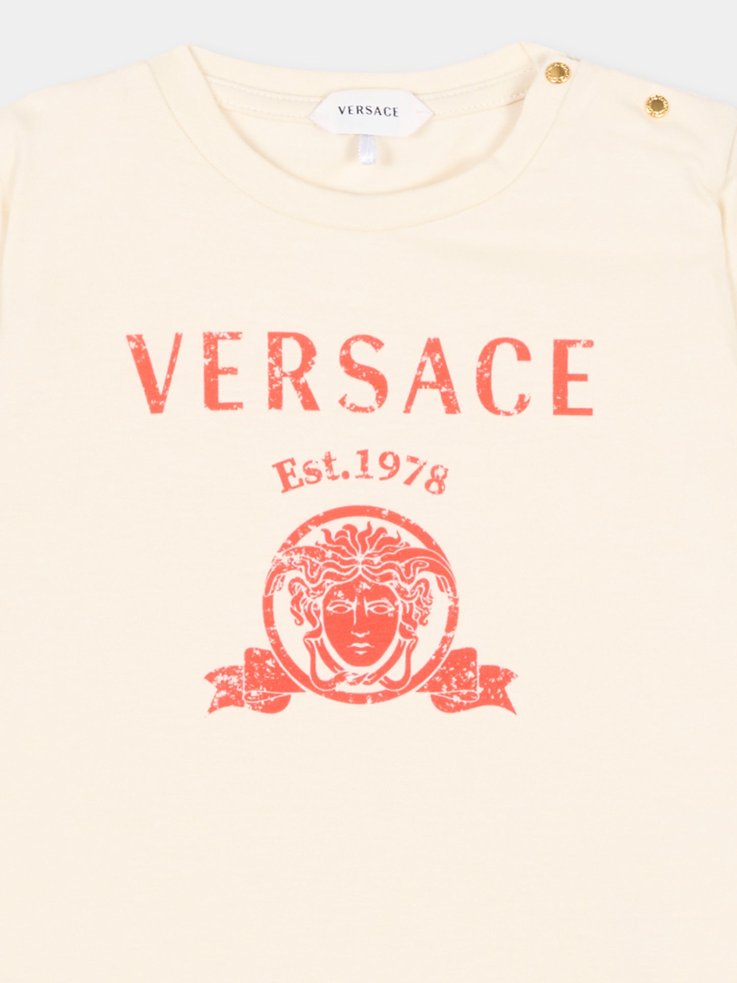 T-Shirt a manica corta avorio per neonati con logo,Versace,1025154 1A18123 2YE00