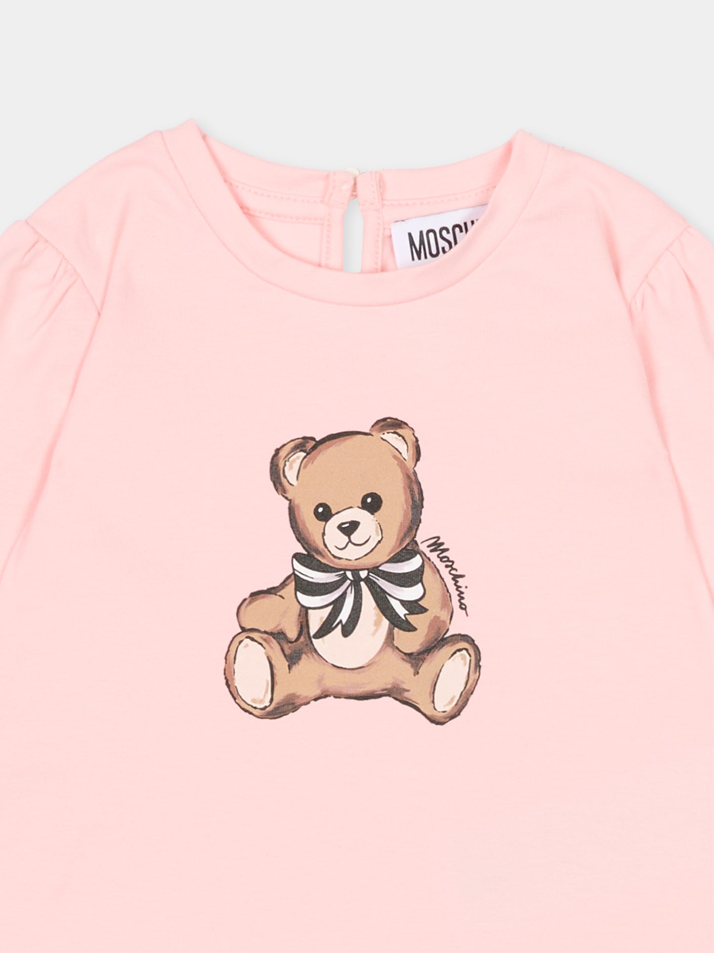 T-shirt rosa per neonata con Teddy Bear,Moschino Kids,MDO00U LBA11 50209