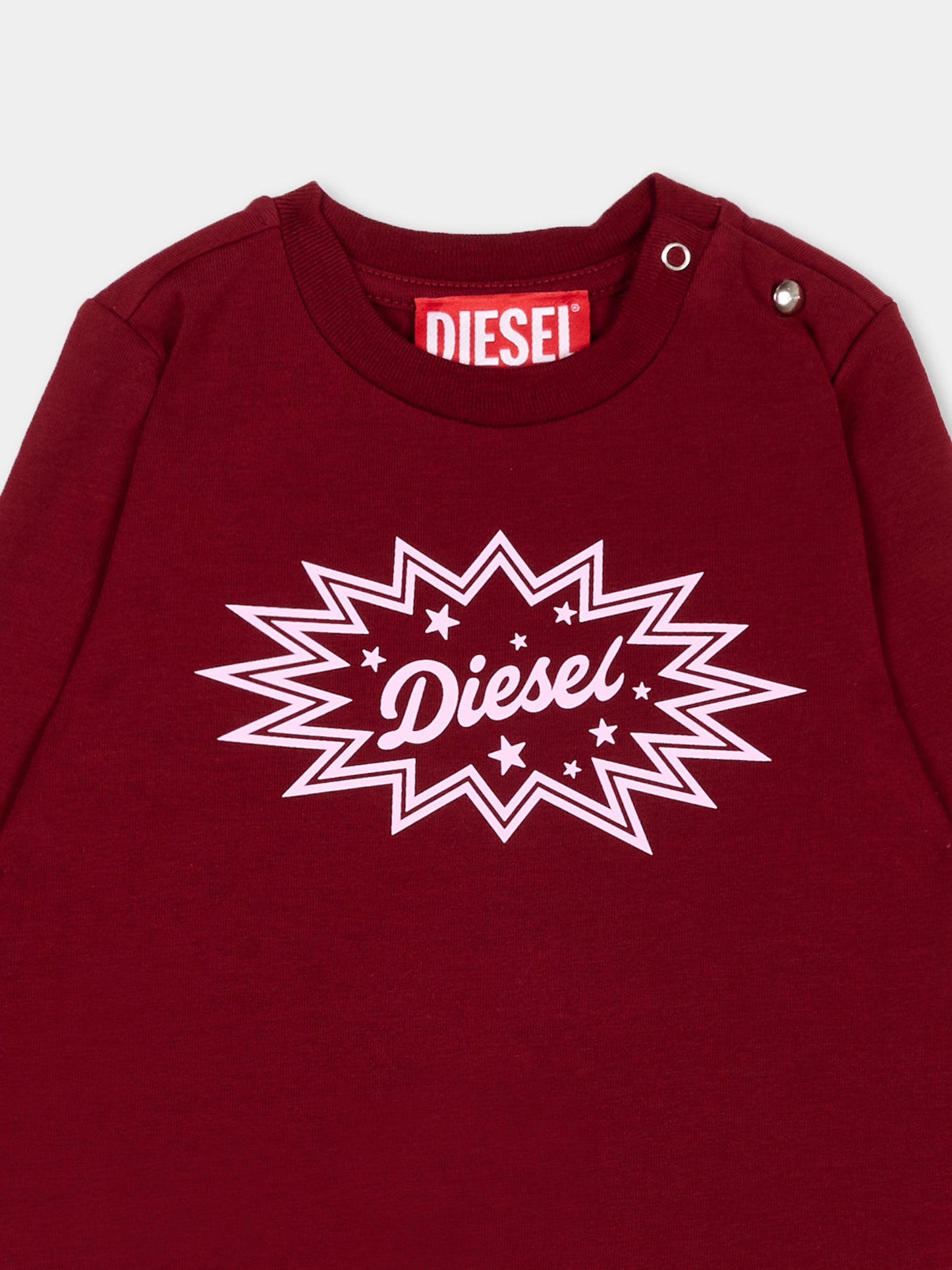 T-Shirt a manica lunga bordeaux per neonata con logo,Diesel,K00827 KYA0L K440