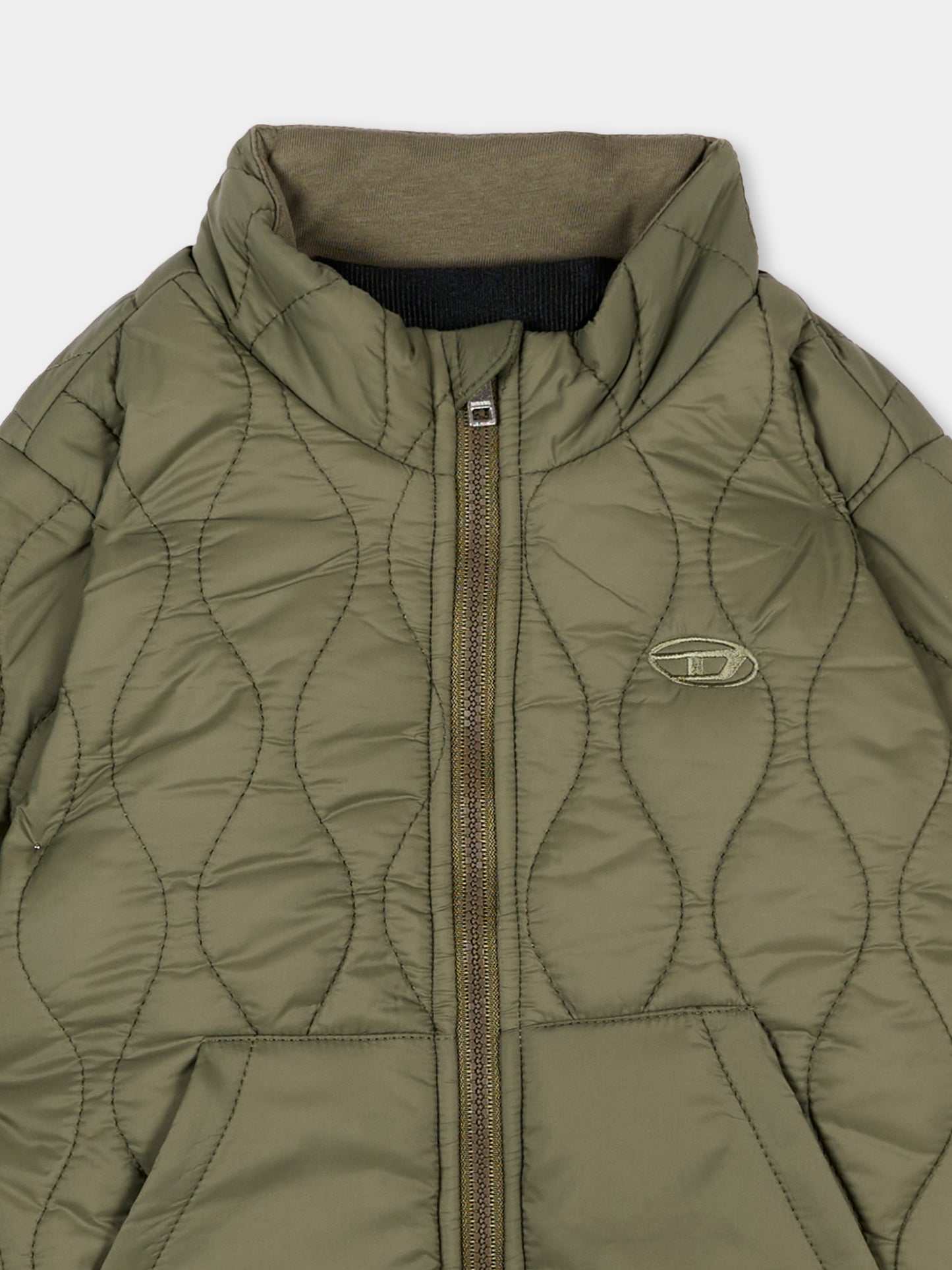 Piumino verde per neonato trapuntato con logo,Diesel,K00833 KXBS2 K511