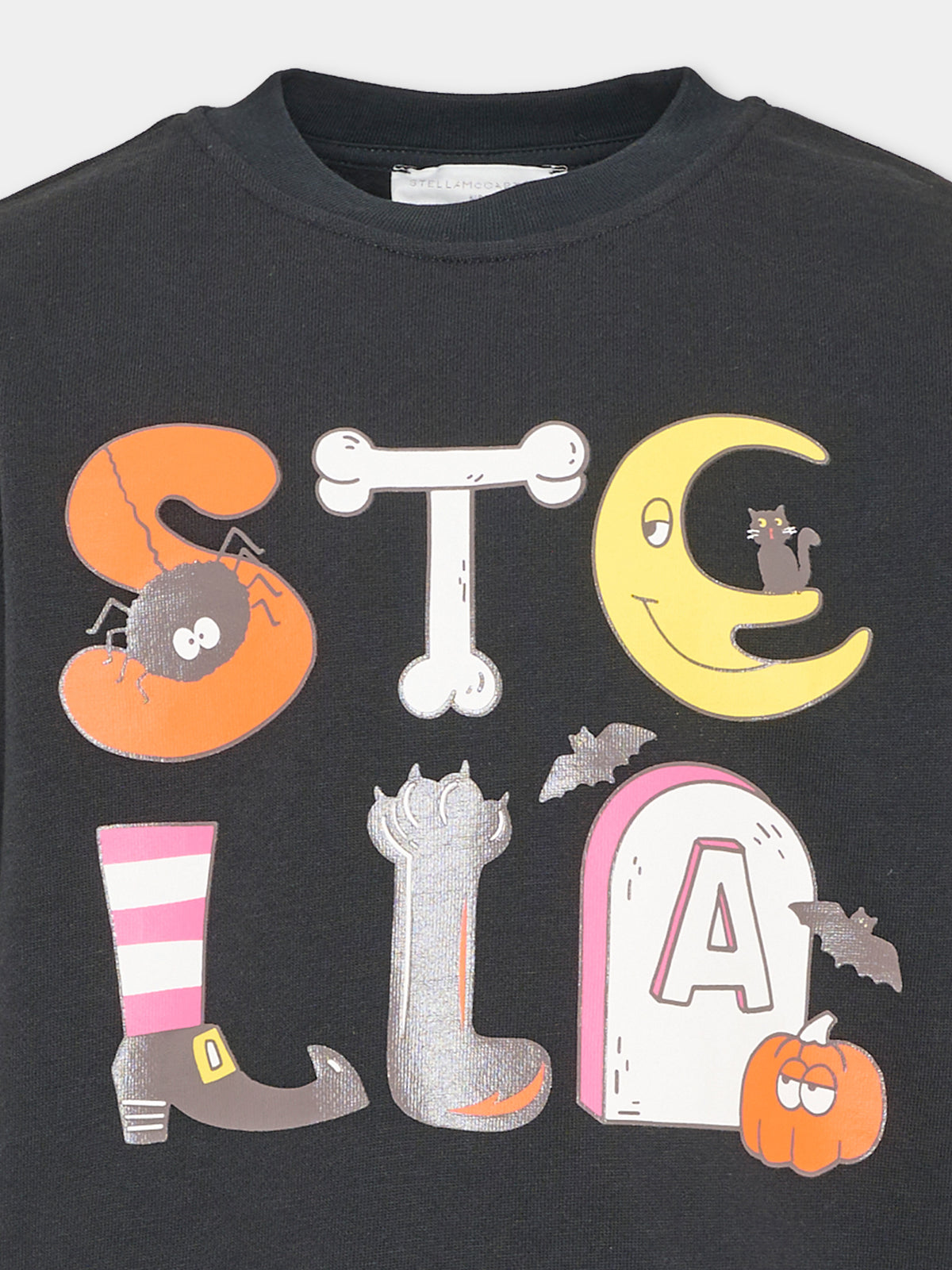 Felpa girocollo nera per bambini con stampa Halloween,Stella Mccartney Kids,TZ4C70 Z3059 930