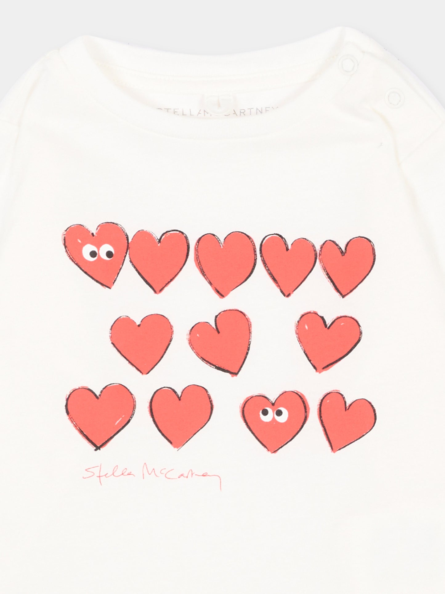 T-shirt avorio per neonata con cuori,Stella Mccartney Kids,TZ8060 Z3931 101