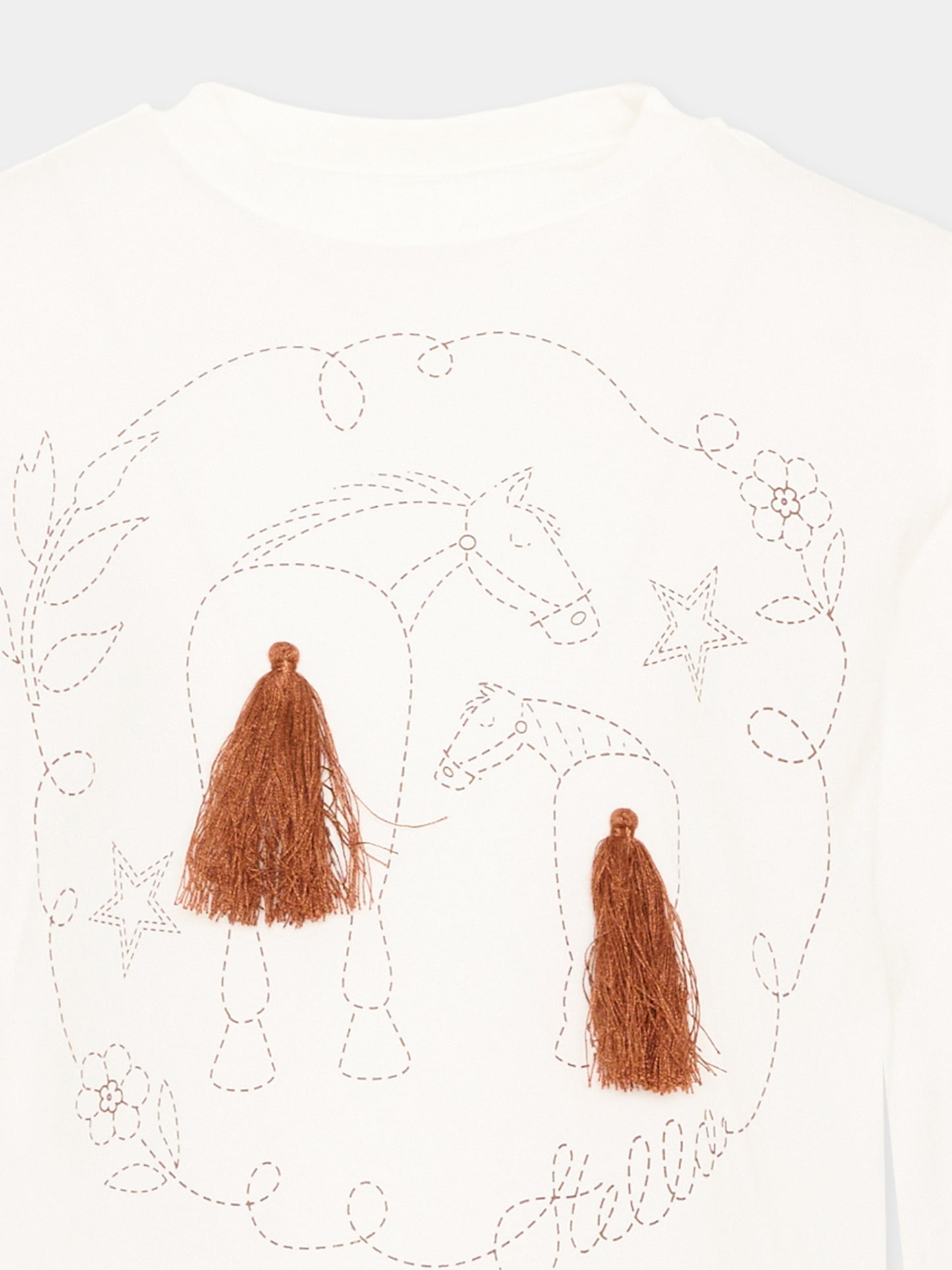 T-shirt a manica lunga bianca per bambina con cavalli,Stella Mccartney Kids,TZ8B50 Z3772 101