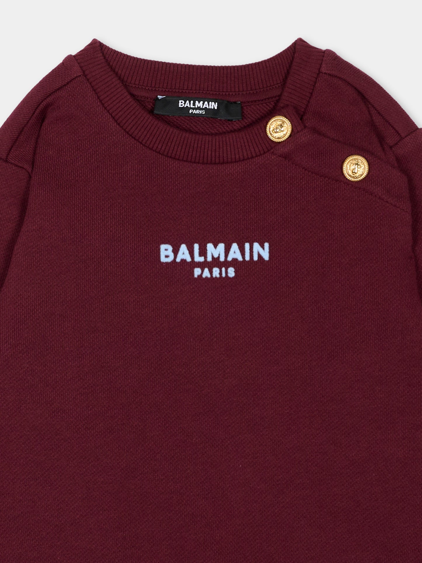 Felpa bordeaux per neonati con logo,Balmain Kids,BZ4340 Z3183 530OR