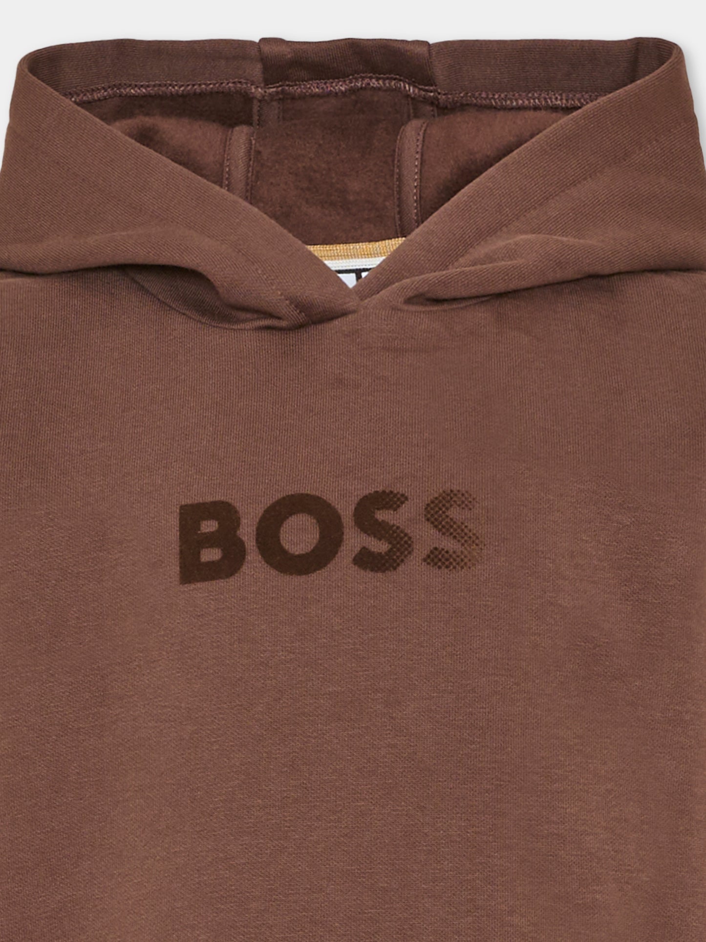 Felpa con cappuccio marrone per bambino con logo,Boss,J53400 343